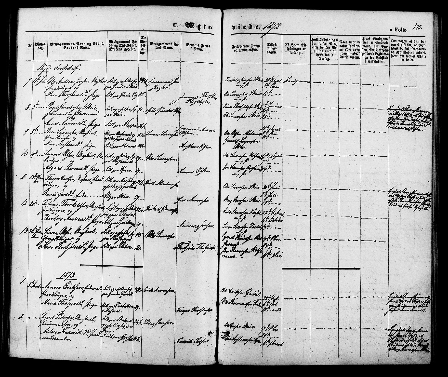 Hægebostad sokneprestkontor, SAK/1111-0024/F/Fa/Fab/L0003: Ministerialbok nr. A 3, 1872-1886, s. 170