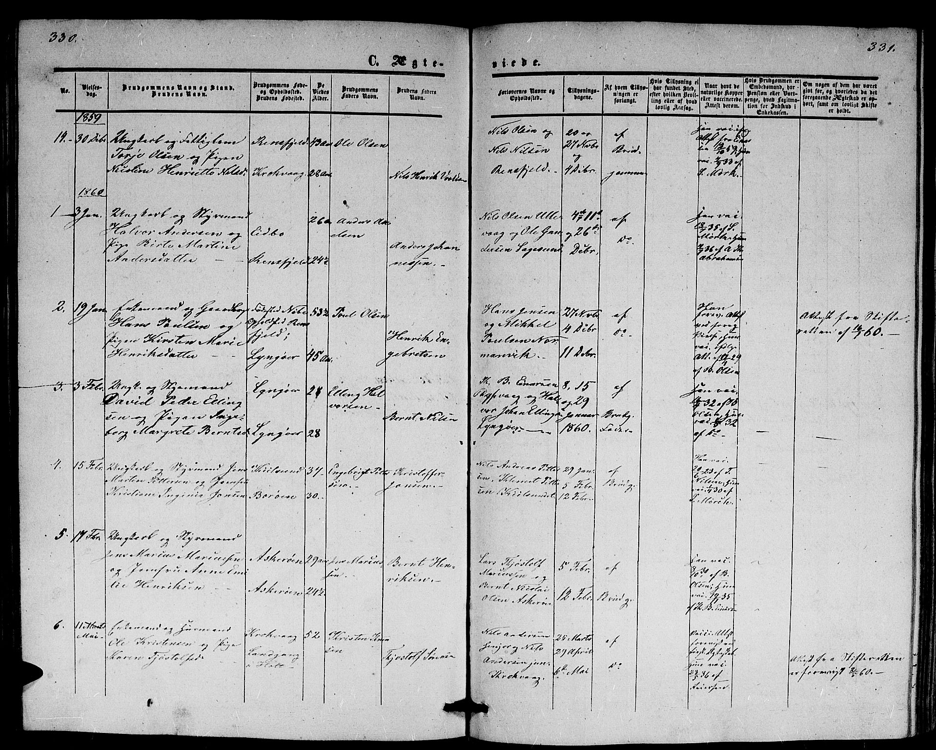 Dypvåg sokneprestkontor, SAK/1111-0007/F/Fb/Fba/L0011: Klokkerbok nr. B 11, 1857-1872, s. 330-331