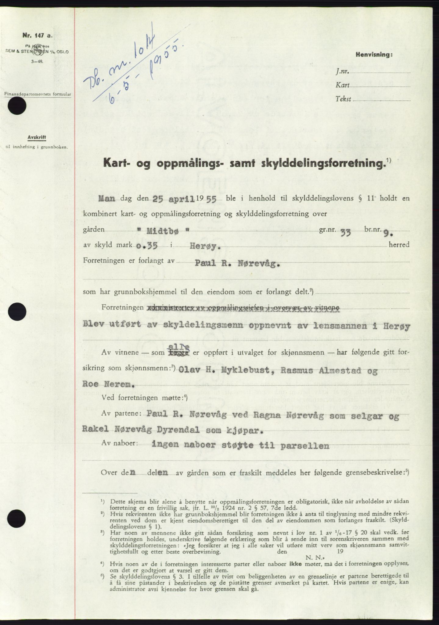 Søre Sunnmøre sorenskriveri, SAT/A-4122/1/2/2C/L0100: Pantebok nr. 26A, 1954-1955, Dagboknr: 1014/1955