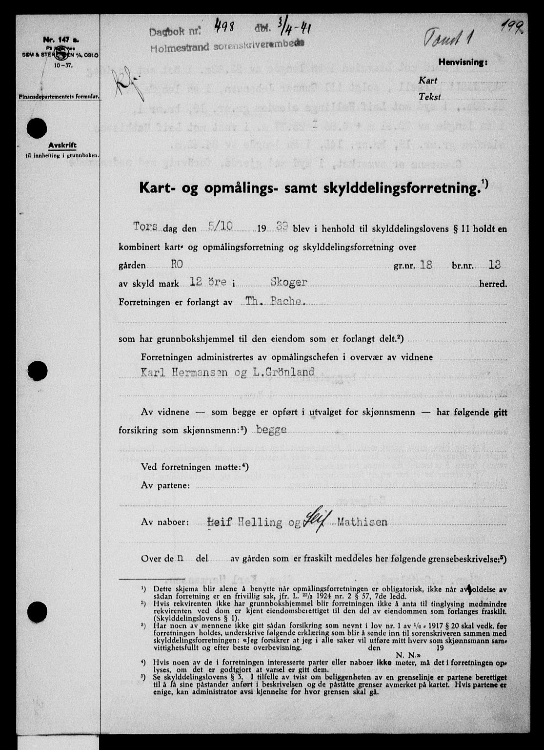Holmestrand sorenskriveri, SAKO/A-67/G/Ga/Gaa/L0053: Pantebok nr. A-53, 1941-1941, Dagboknr: 498/1941