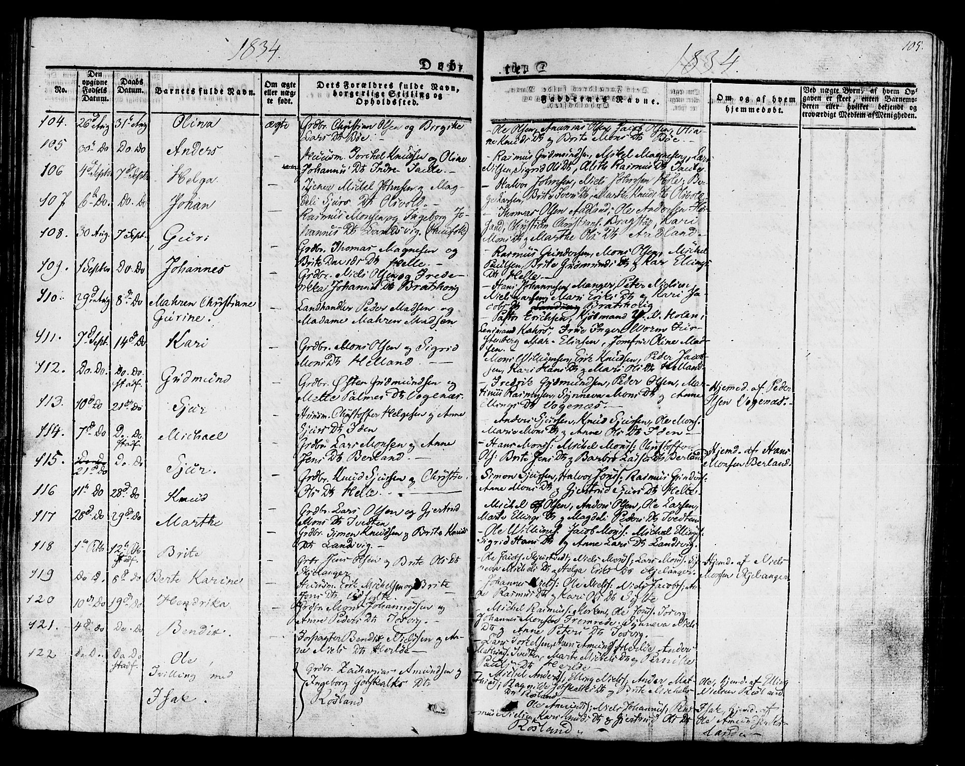 Manger sokneprestembete, AV/SAB-A-76801/H/Haa: Ministerialbok nr. A 4, 1824-1838, s. 105