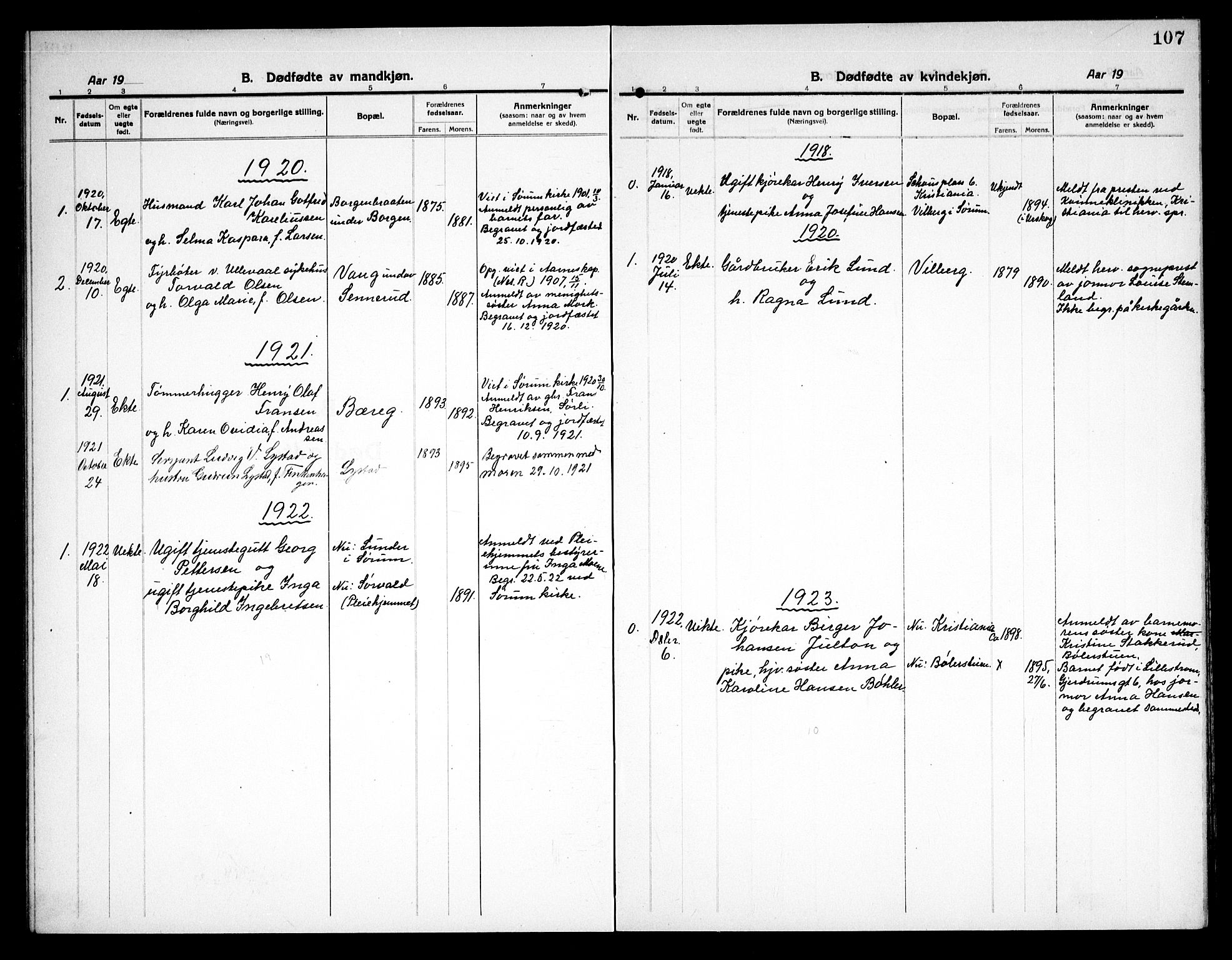 Sørum prestekontor Kirkebøker, AV/SAO-A-10303/G/Ga/L0008: Klokkerbok nr. I 8, 1917-1934, s. 107