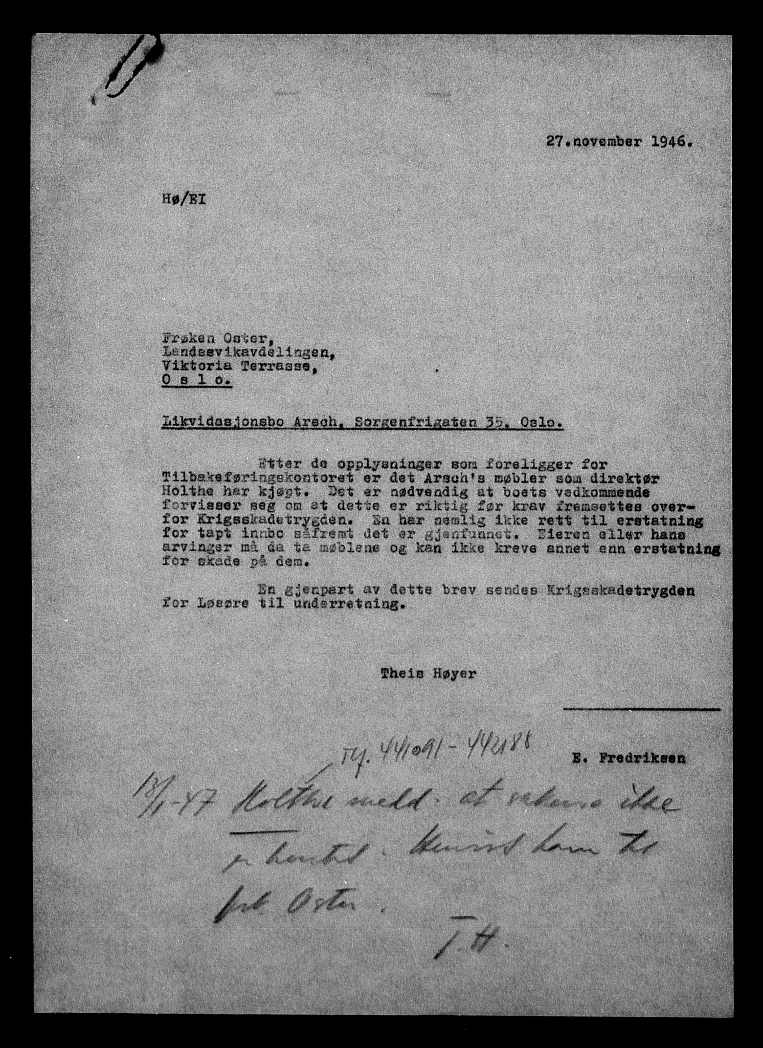 Justisdepartementet, Tilbakeføringskontoret for inndratte formuer, AV/RA-S-1564/H/Hc/Hcc/L0918: --, 1945-1947, s. 28