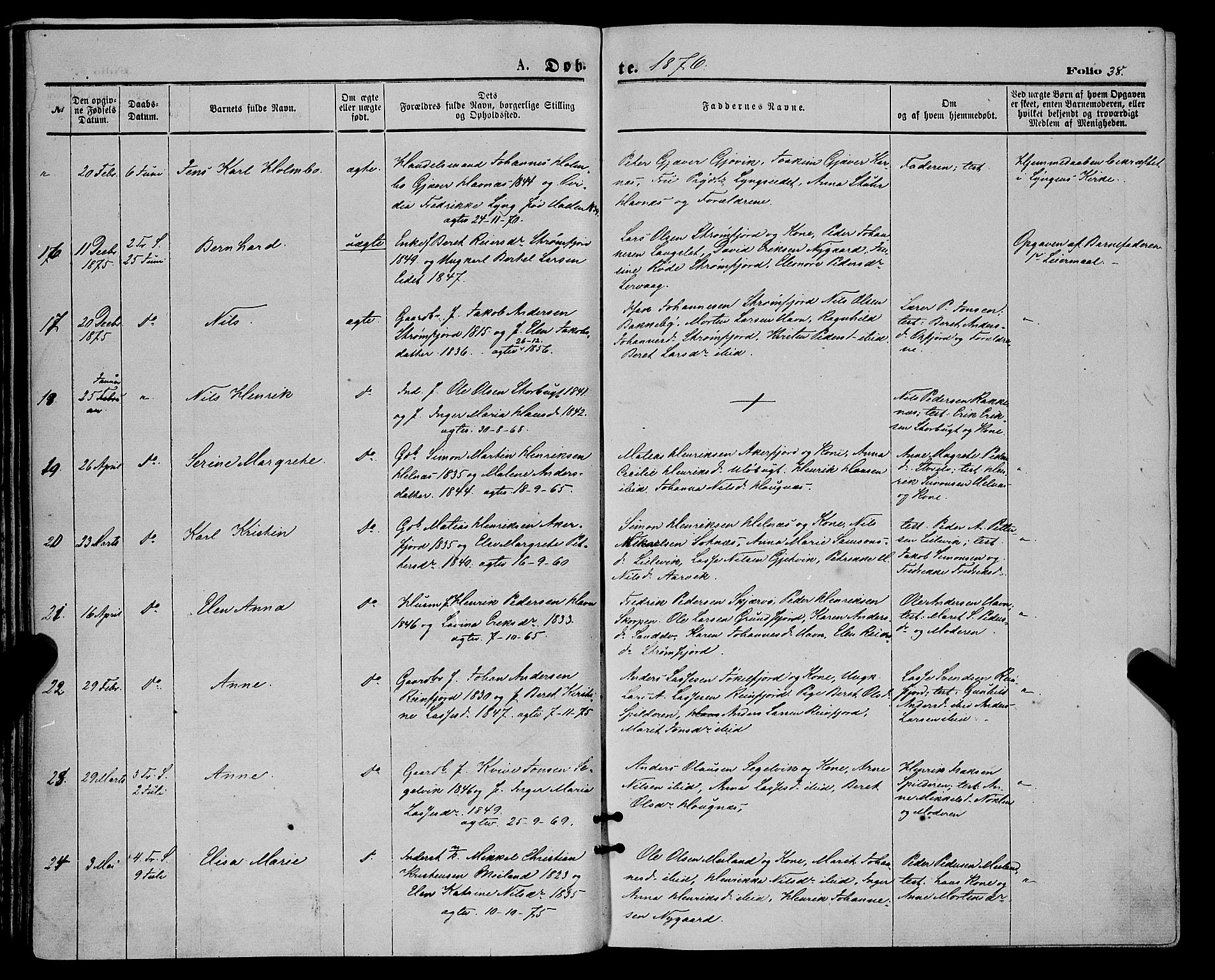 Skjervøy sokneprestkontor, AV/SATØ-S-1300/H/Ha/Haa/L0008kirke: Ministerialbok nr. 8, 1871-1877, s. 38