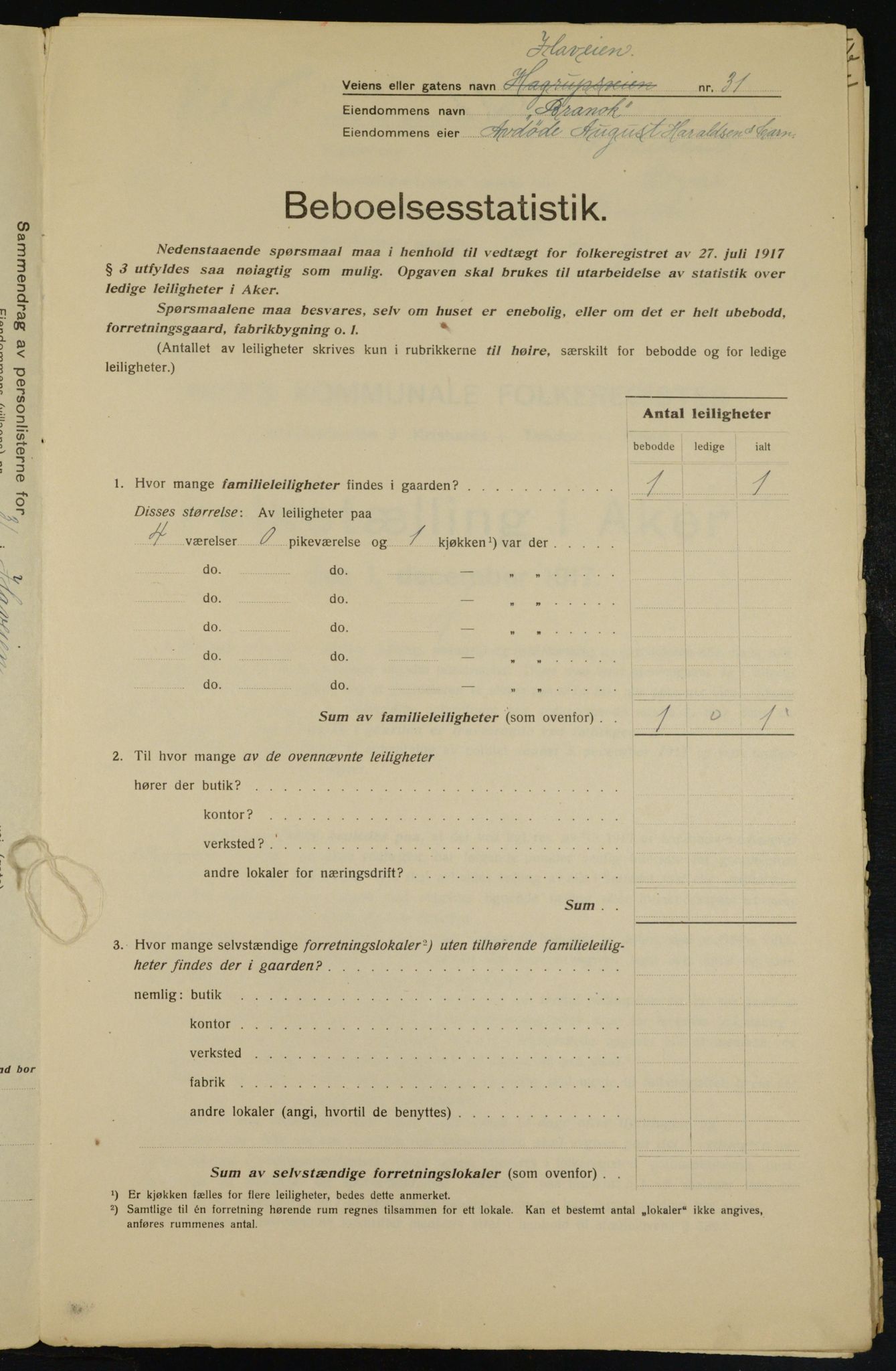 OBA, Kommunal folketelling 1.12.1917 for Aker, 1917, s. 23806
