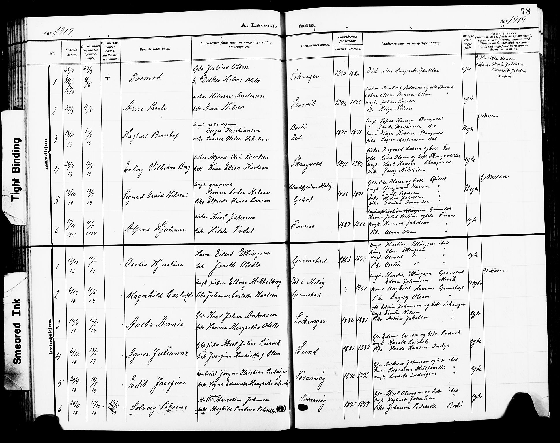 Ministerialprotokoller, klokkerbøker og fødselsregistre - Nordland, AV/SAT-A-1459/805/L0110: Klokkerbok nr. 805C06, 1909-1924, s. 78