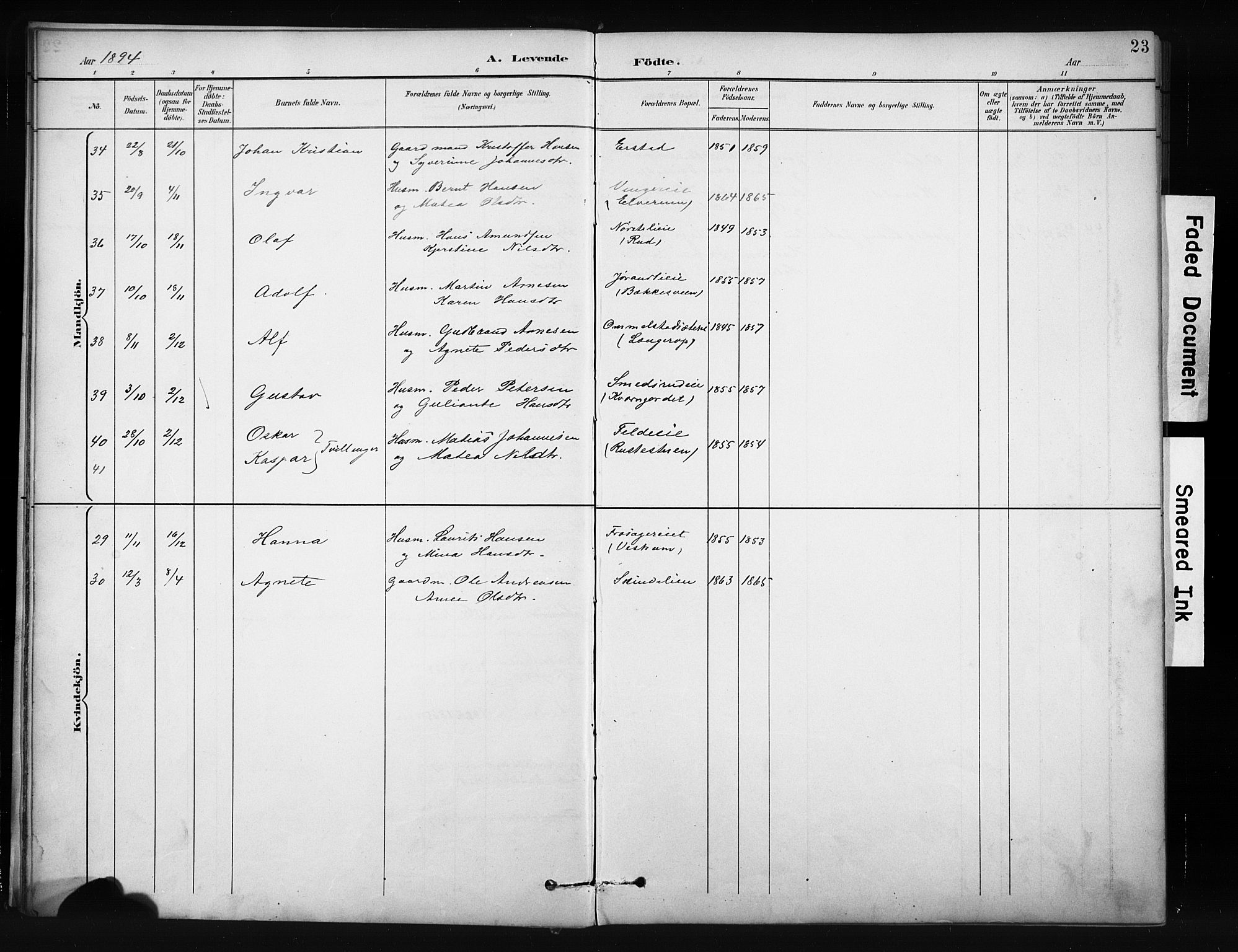 Nordre Land prestekontor, SAH/PREST-124/H/Ha/Hab/L0012: Klokkerbok nr. 12, 1891-1909, s. 23