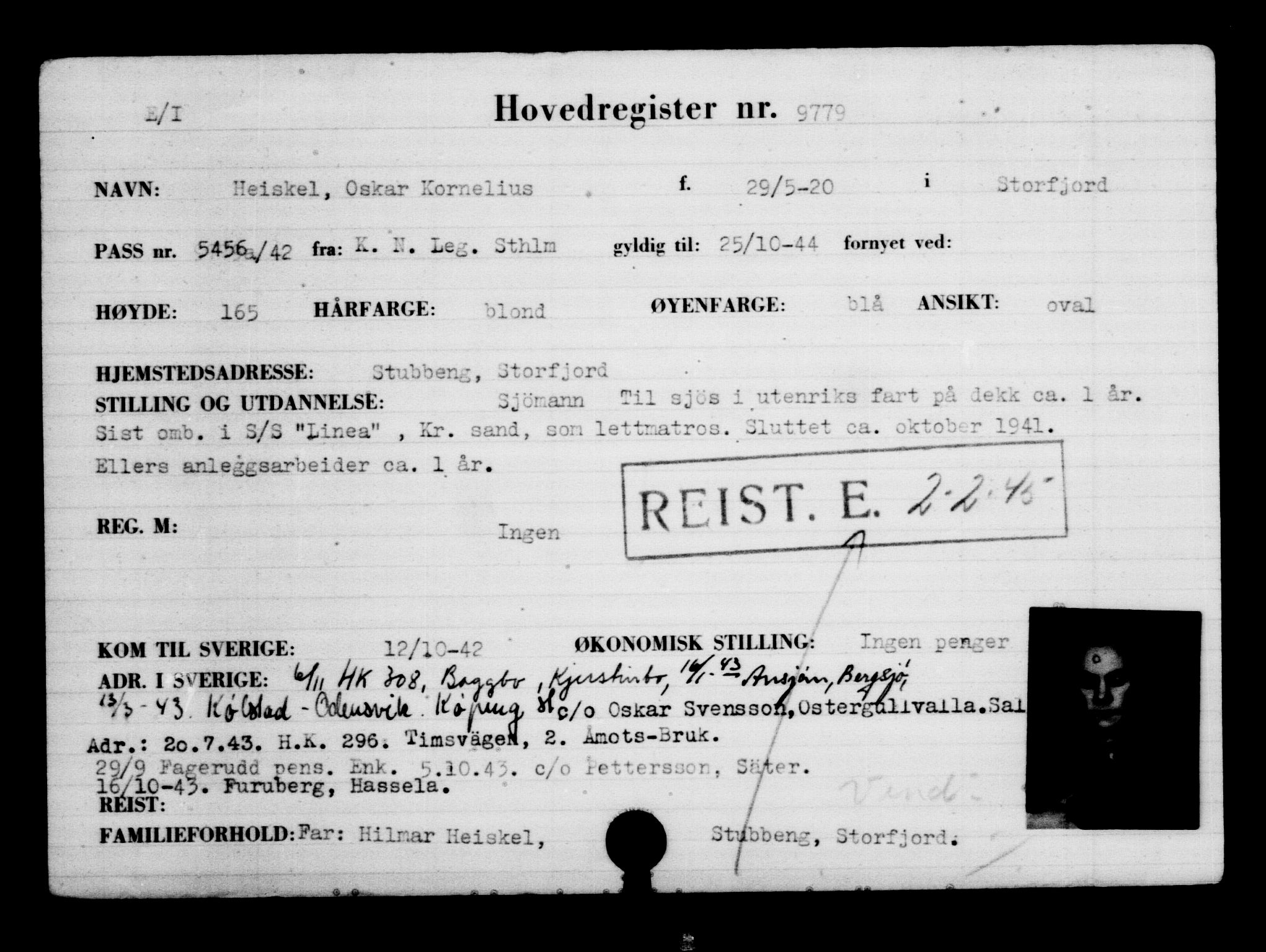Utenriksstasjonene, Legasjonen i Stockholm, Flyktningkontoret, AV/RA-S-6753/V/Va/L0006: Kjesäterkartoteket, flyktninger med registreringsnr. 9400-12711, 1940-1945, s. 426