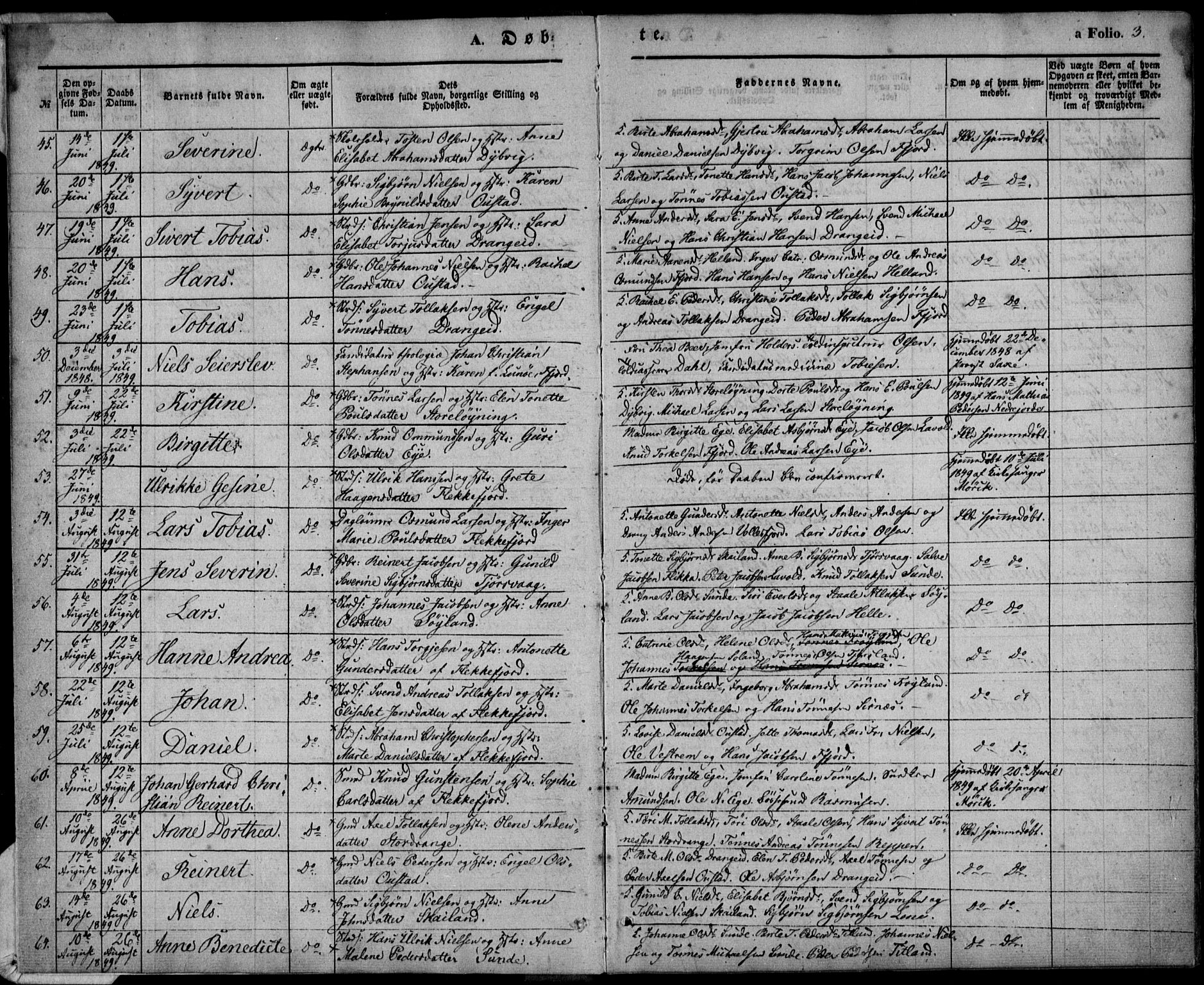Flekkefjord sokneprestkontor, AV/SAK-1111-0012/F/Fa/Fac/L0005: Ministerialbok nr. A 5, 1849-1875, s. 3