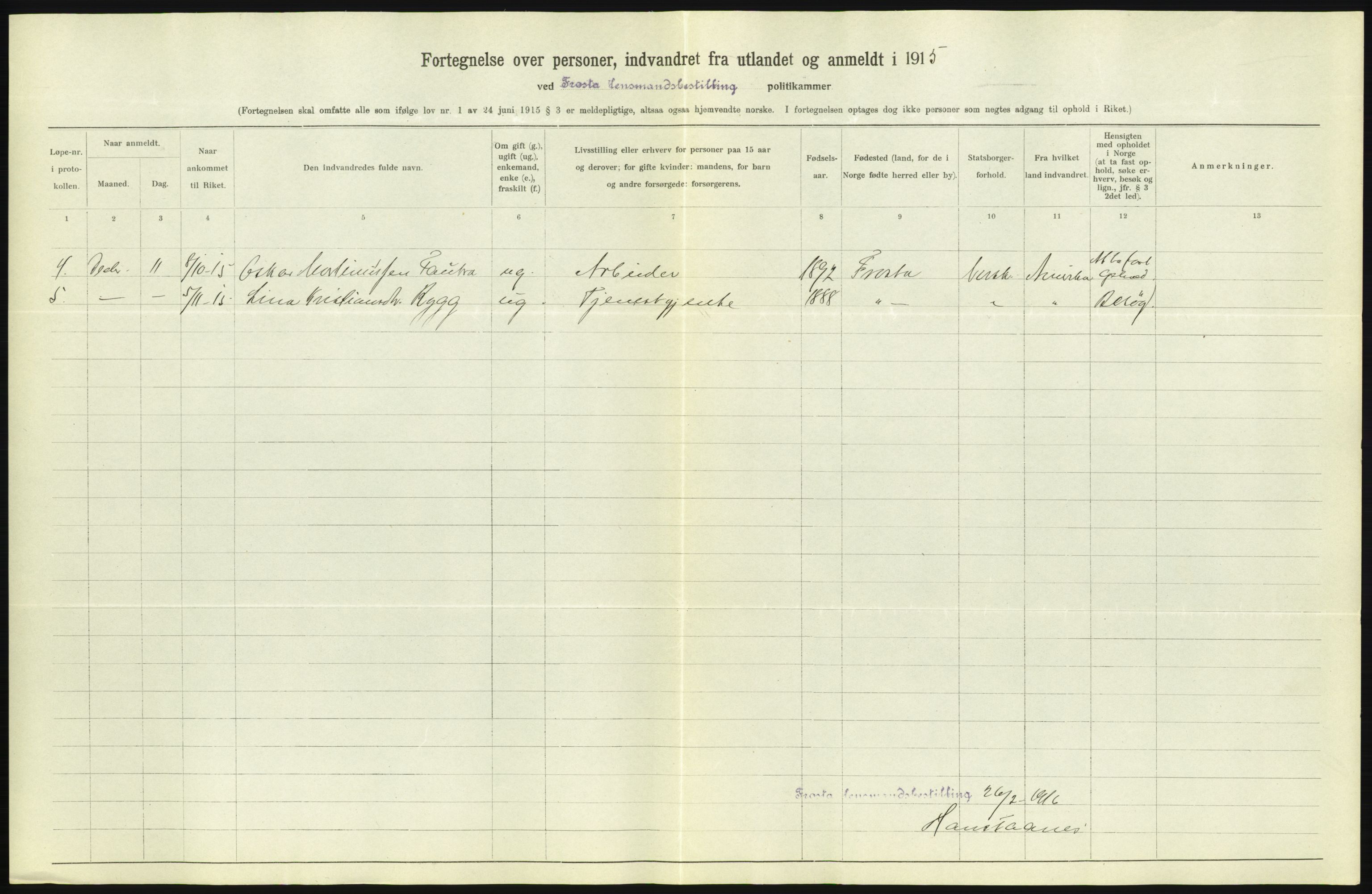 Statistisk sentralbyrå, Sosioøkonomiske emner, Folketellinger, boliger og boforhold, AV/RA-S-2231/F/Fa/L0001: Innvandring. Navn/fylkesvis, 1915, s. 554