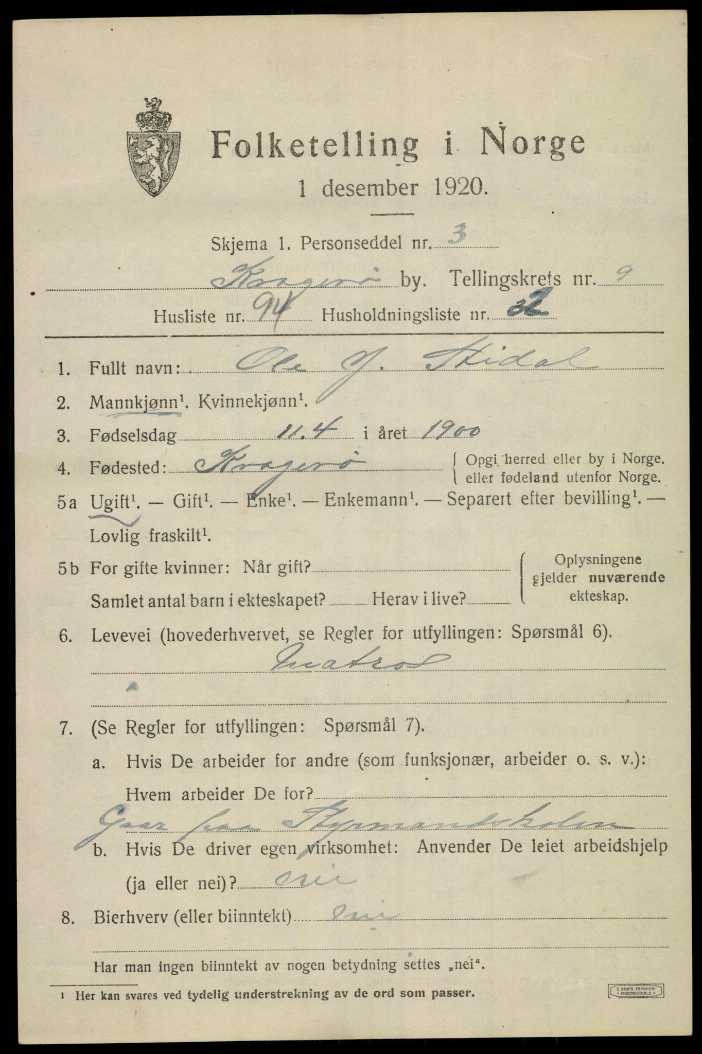 SAKO, Folketelling 1920 for 0801 Kragerø kjøpstad, 1920, s. 12975
