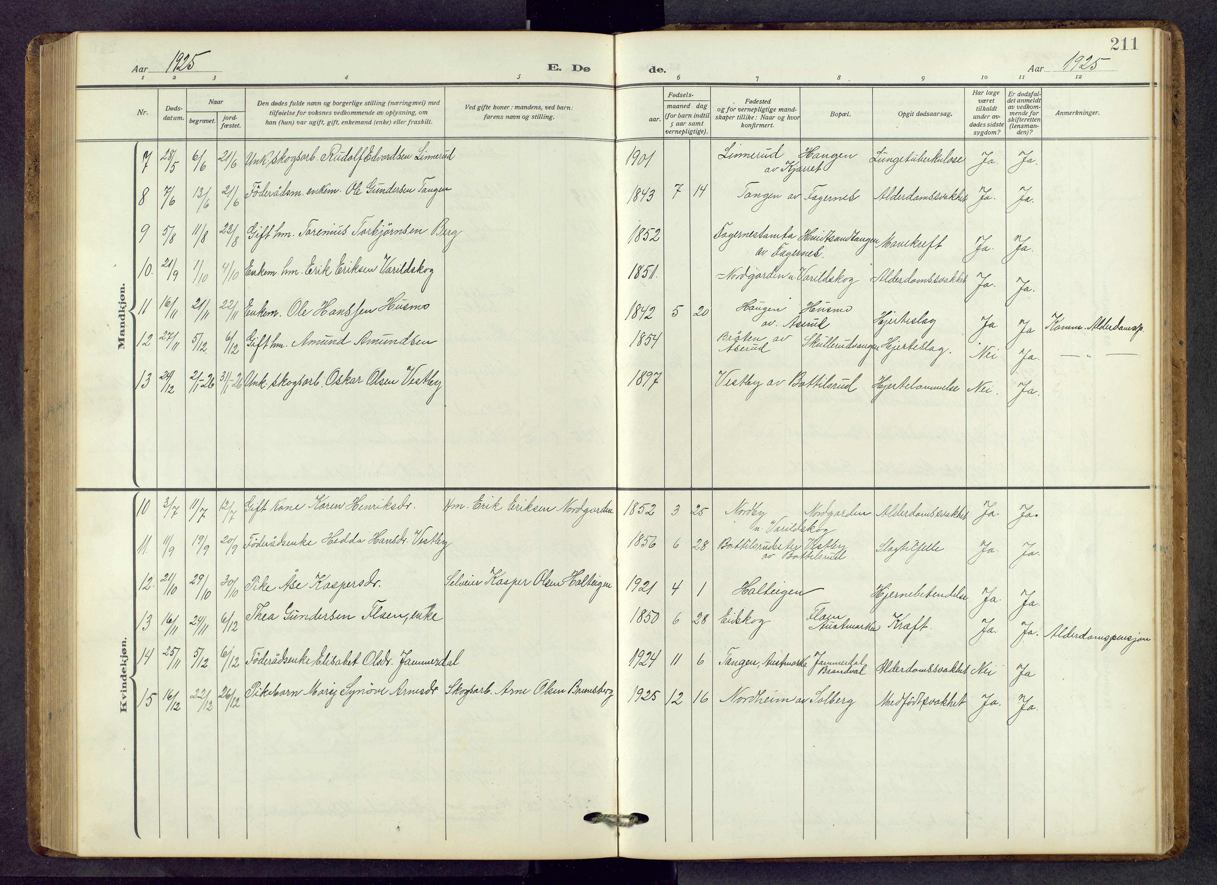 Vinger prestekontor, AV/SAH-PREST-024/H/Ha/Hab/L0006: Klokkerbok nr. 6, 1921-1973, s. 211