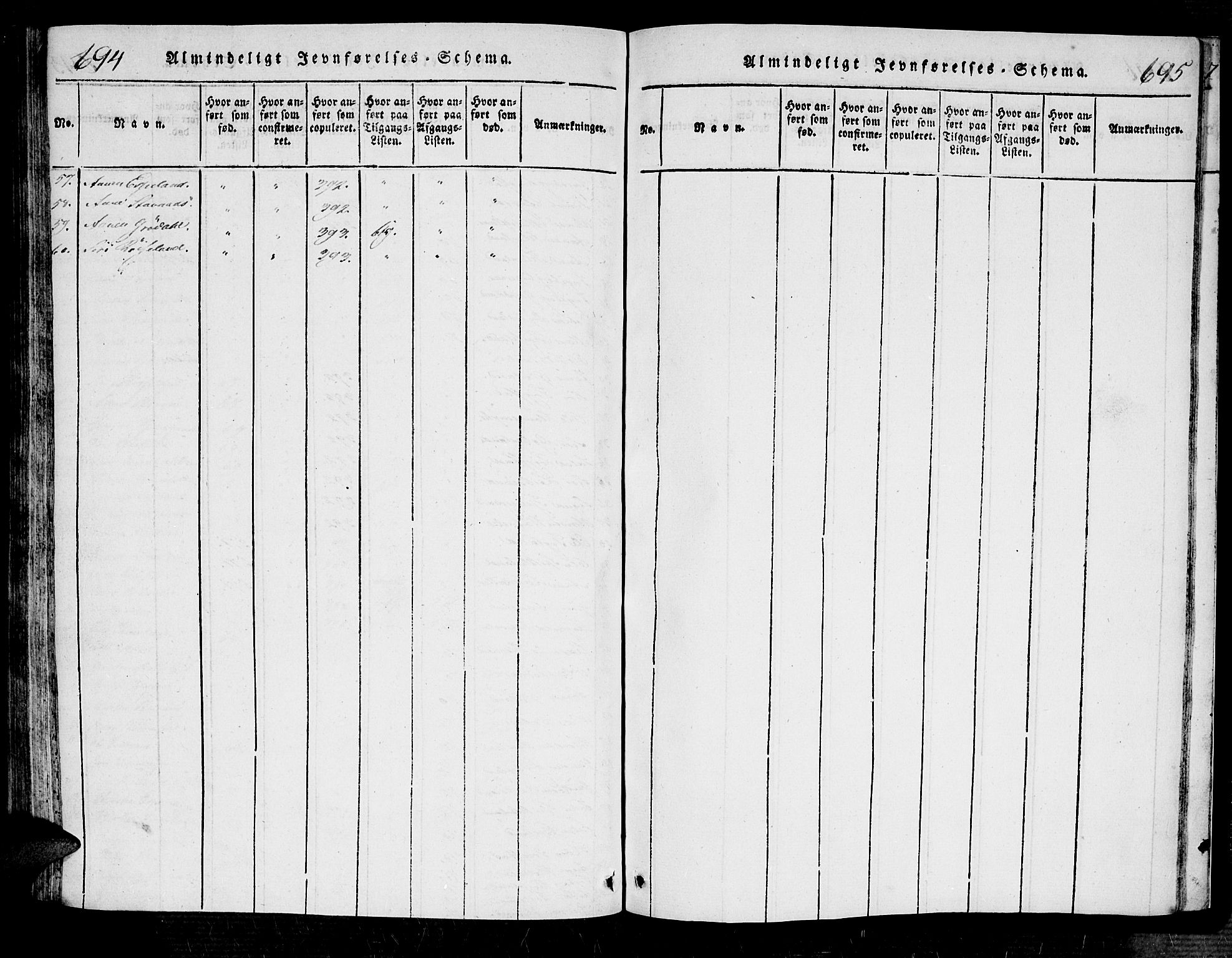 Bjelland sokneprestkontor, SAK/1111-0005/F/Fa/Fab/L0002: Ministerialbok nr. A 2, 1816-1869, s. 694-695