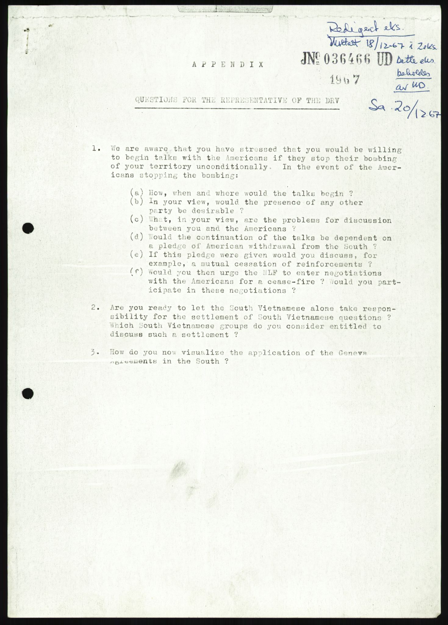 Utenriksdepartementet, hovedarkiv, AV/RA-S-6794/D/Da/Daa/L0969/0001: Verdenspolitikk. Fremmede staters politikk. Generelt / Sør-Vietnam: Nobelpristakeres fredsaksjoner (2 mapper), 1967-1969, s. 68