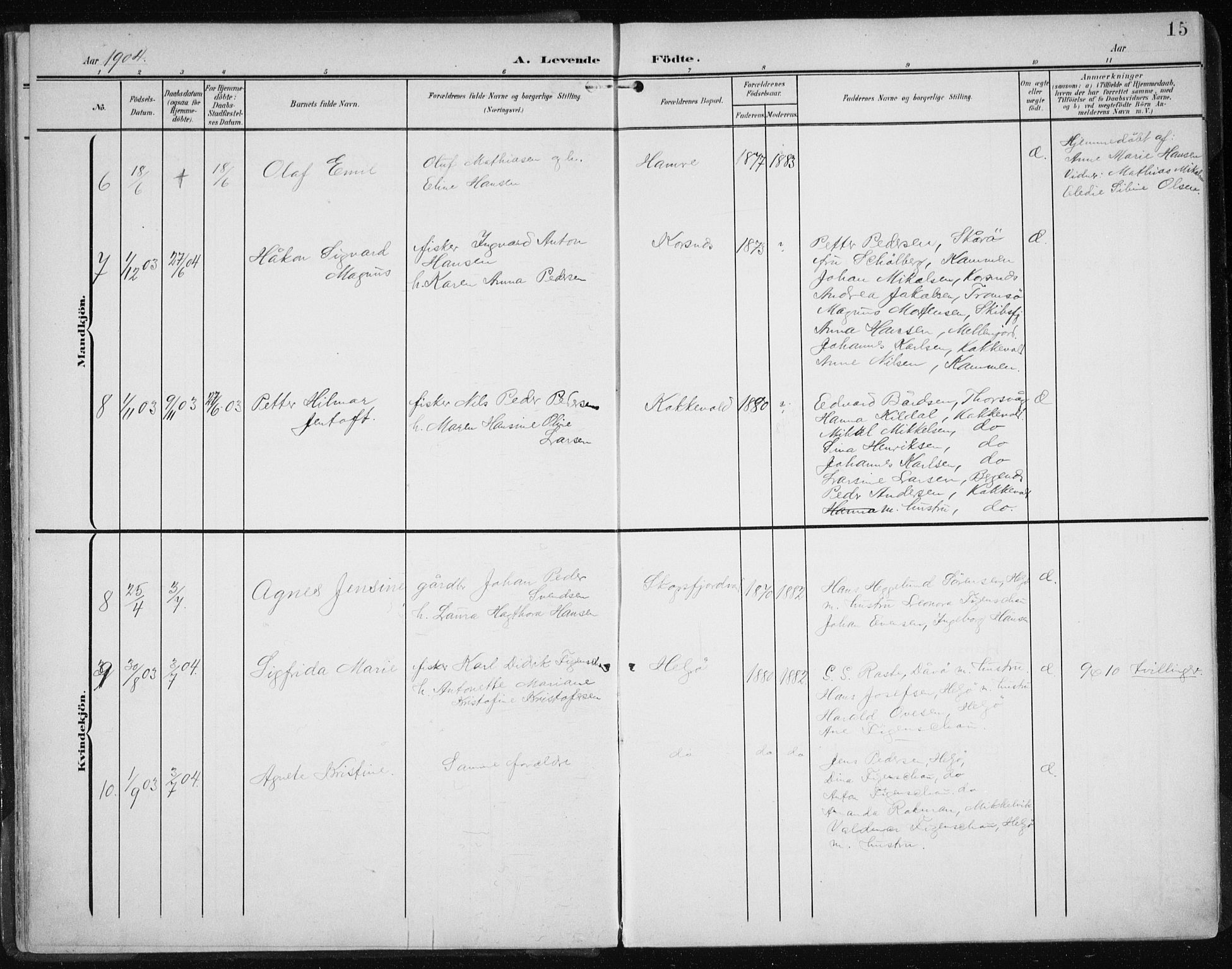 Karlsøy sokneprestembete, AV/SATØ-S-1299/H/Ha/Haa/L0013kirke: Ministerialbok nr. 13, 1902-1916, s. 15