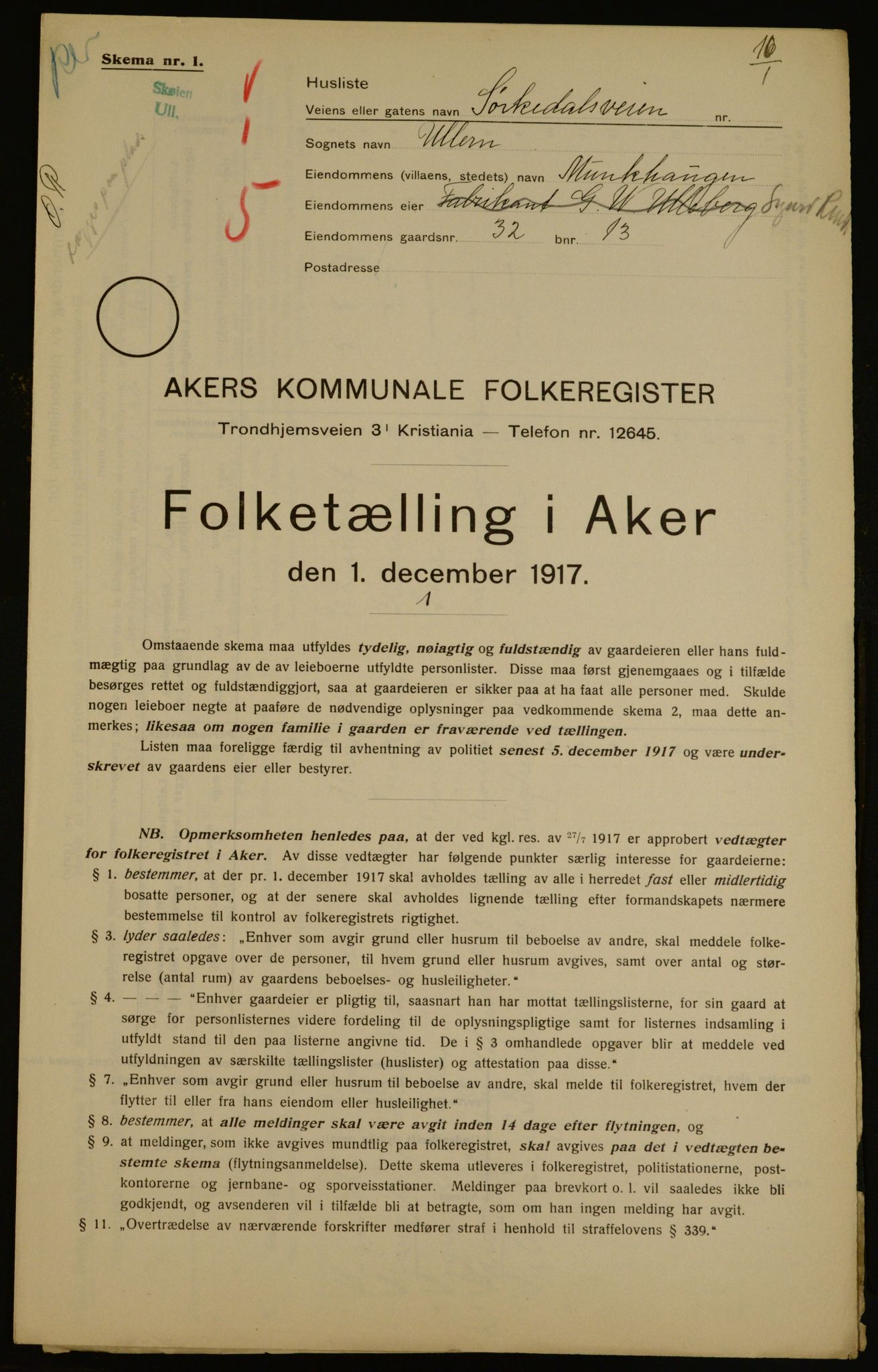 OBA, Kommunal folketelling 1.12.1917 for Aker, 1917, s. 82