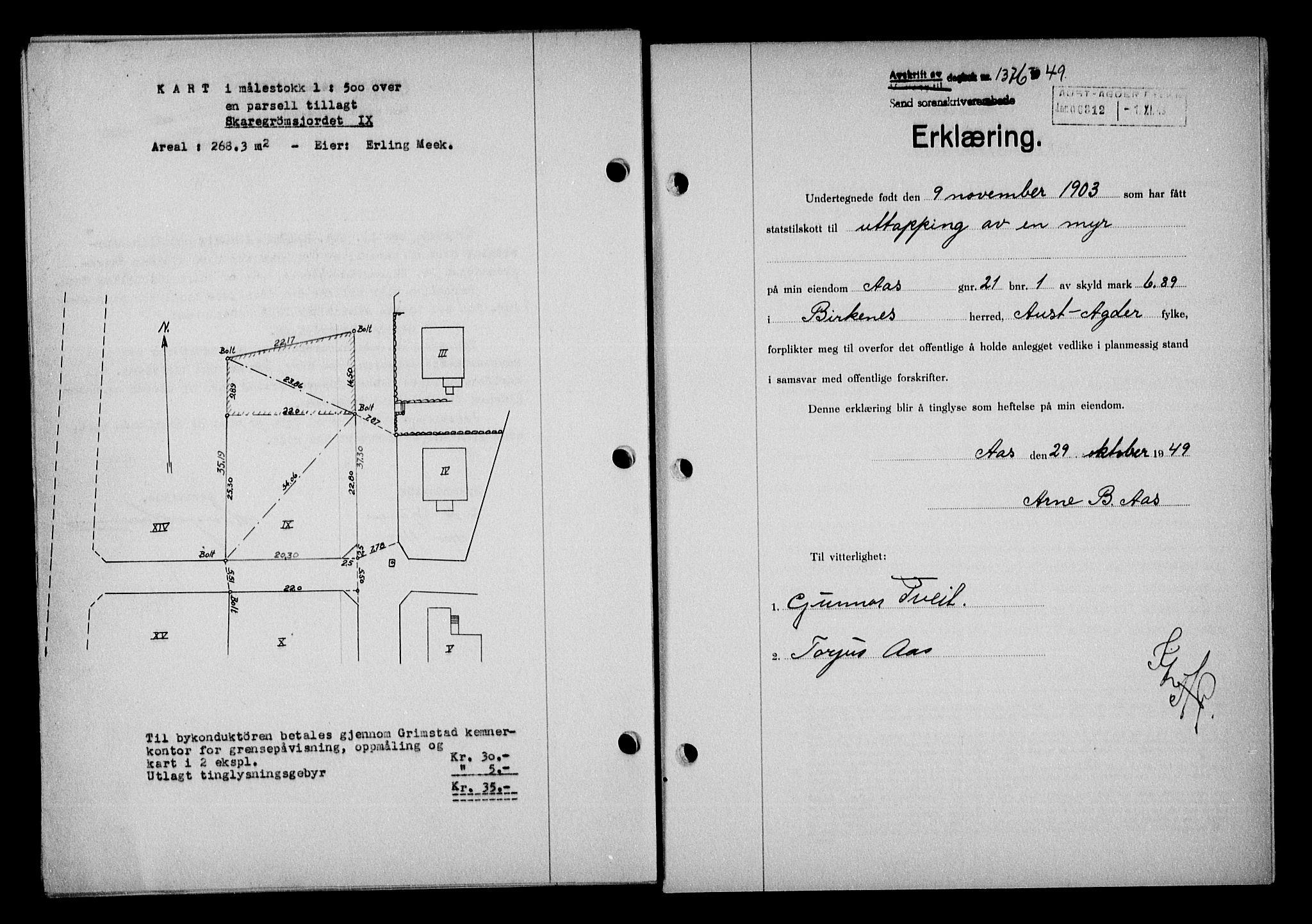 Vestre Nedenes/Sand sorenskriveri, SAK/1221-0010/G/Gb/Gba/L0059: Pantebok nr. A 12, 1949-1950, Dagboknr: 1376/1949