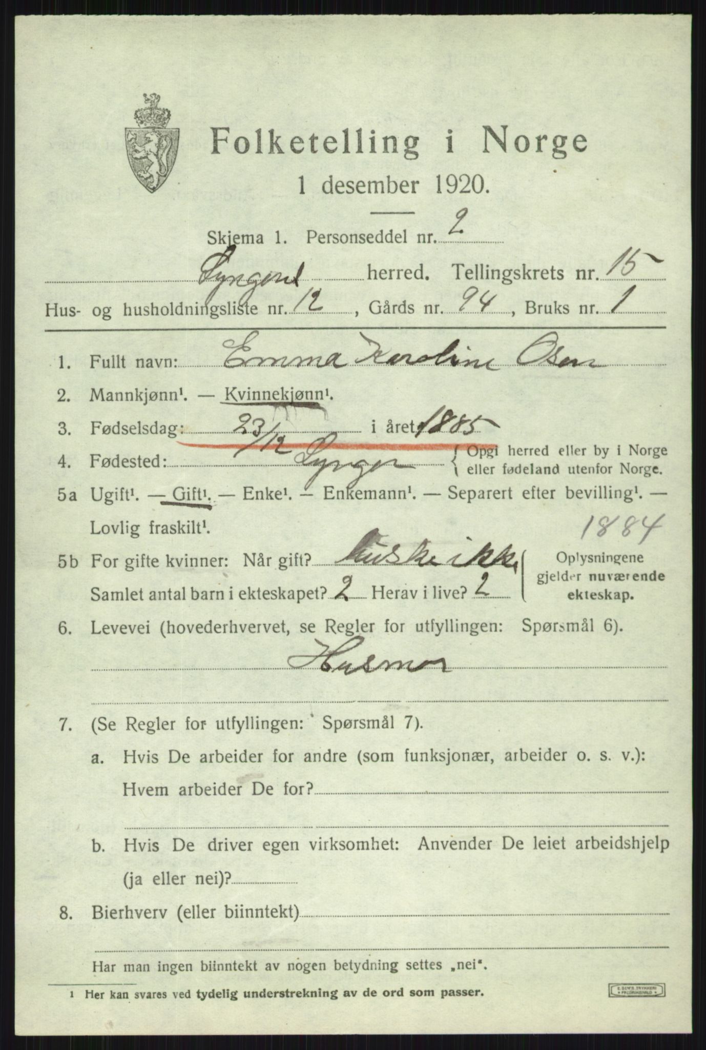 SATØ, Folketelling 1920 for 1938 Lyngen herred, 1920, s. 12991
