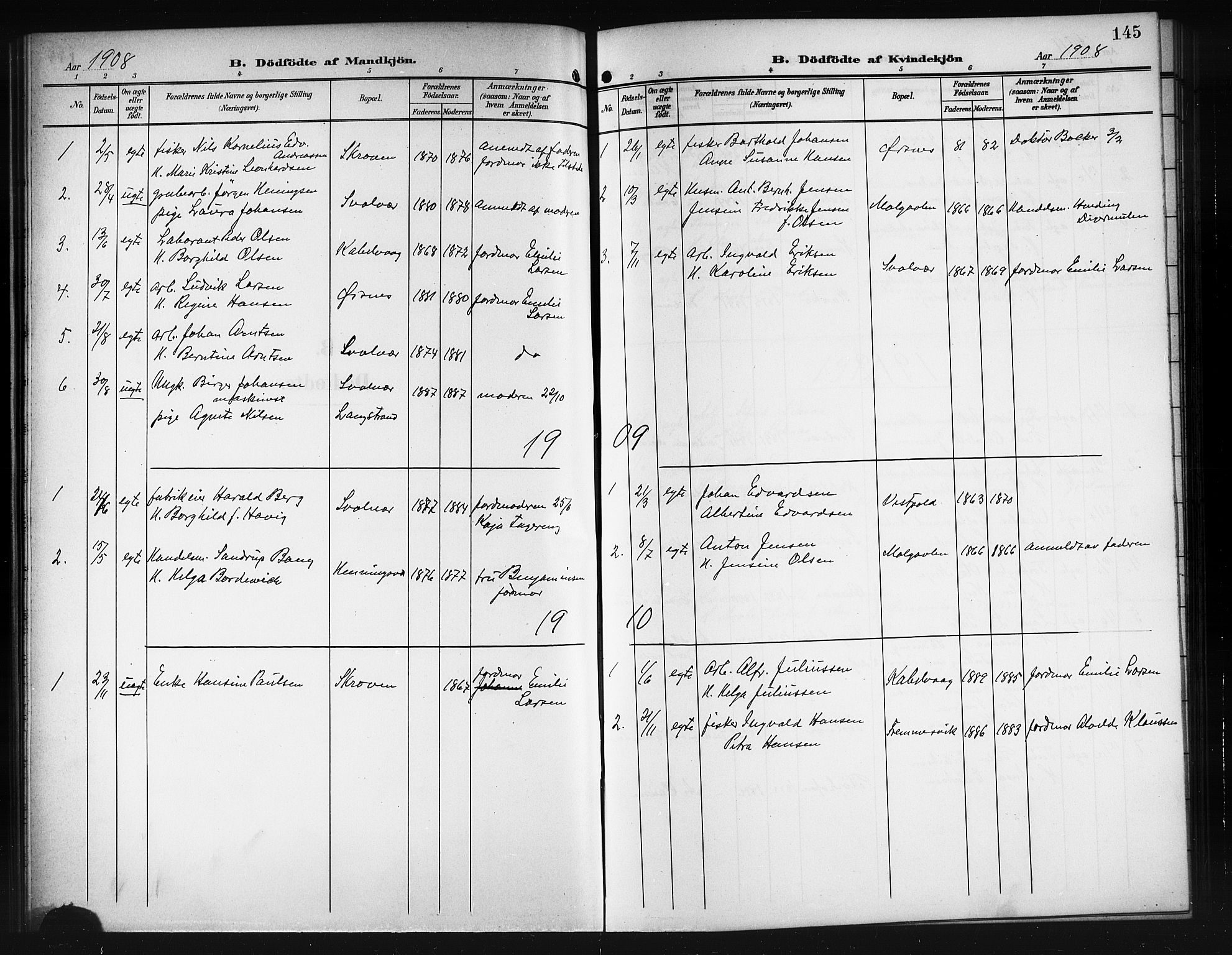 Ministerialprotokoller, klokkerbøker og fødselsregistre - Nordland, AV/SAT-A-1459/874/L1079: Klokkerbok nr. 874C08, 1907-1915, s. 145
