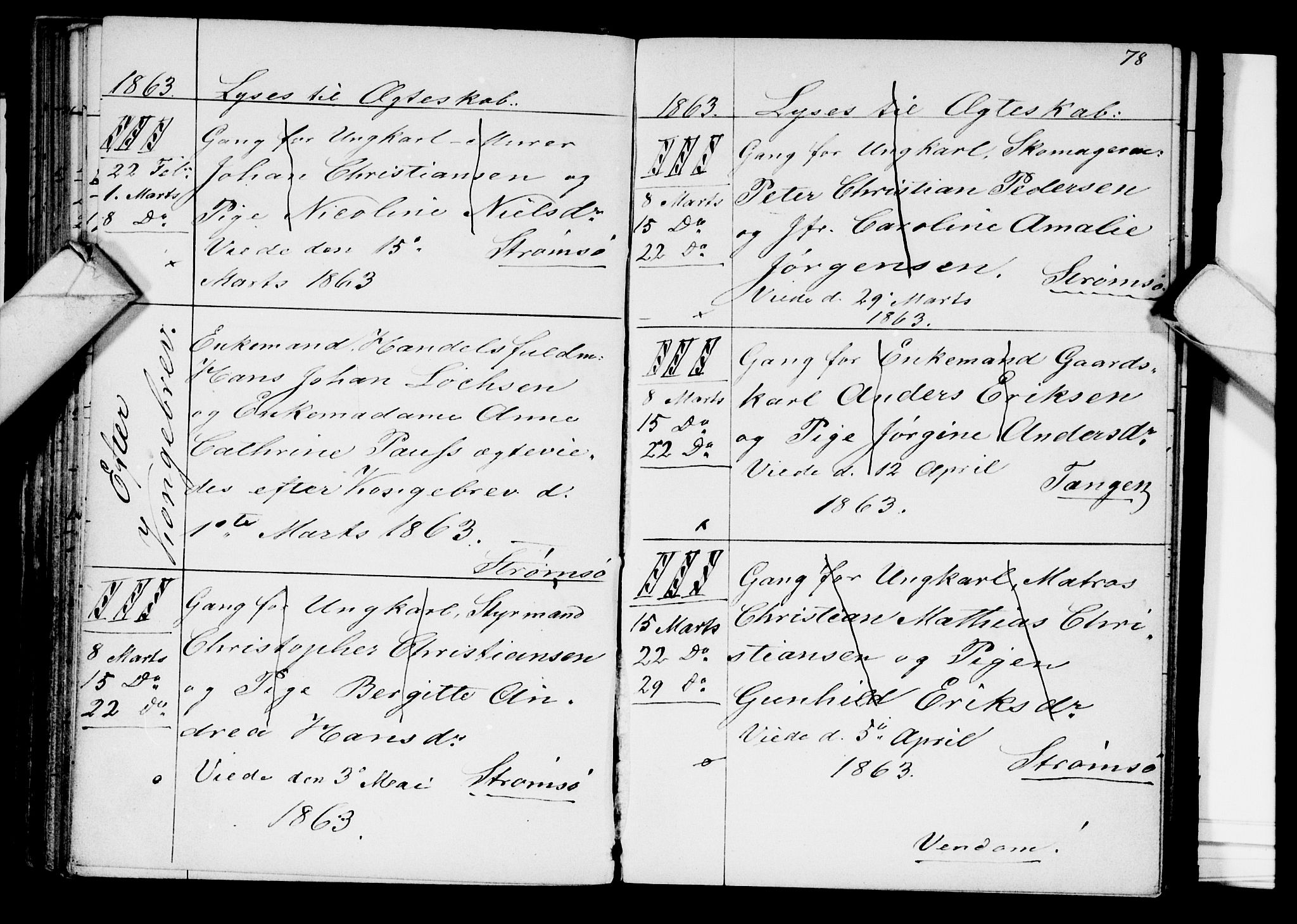 Strømsø kirkebøker, SAKO/A-246/H/Ha/L0002: Lysningsprotokoll nr. 2, 1850-1866, s. 78