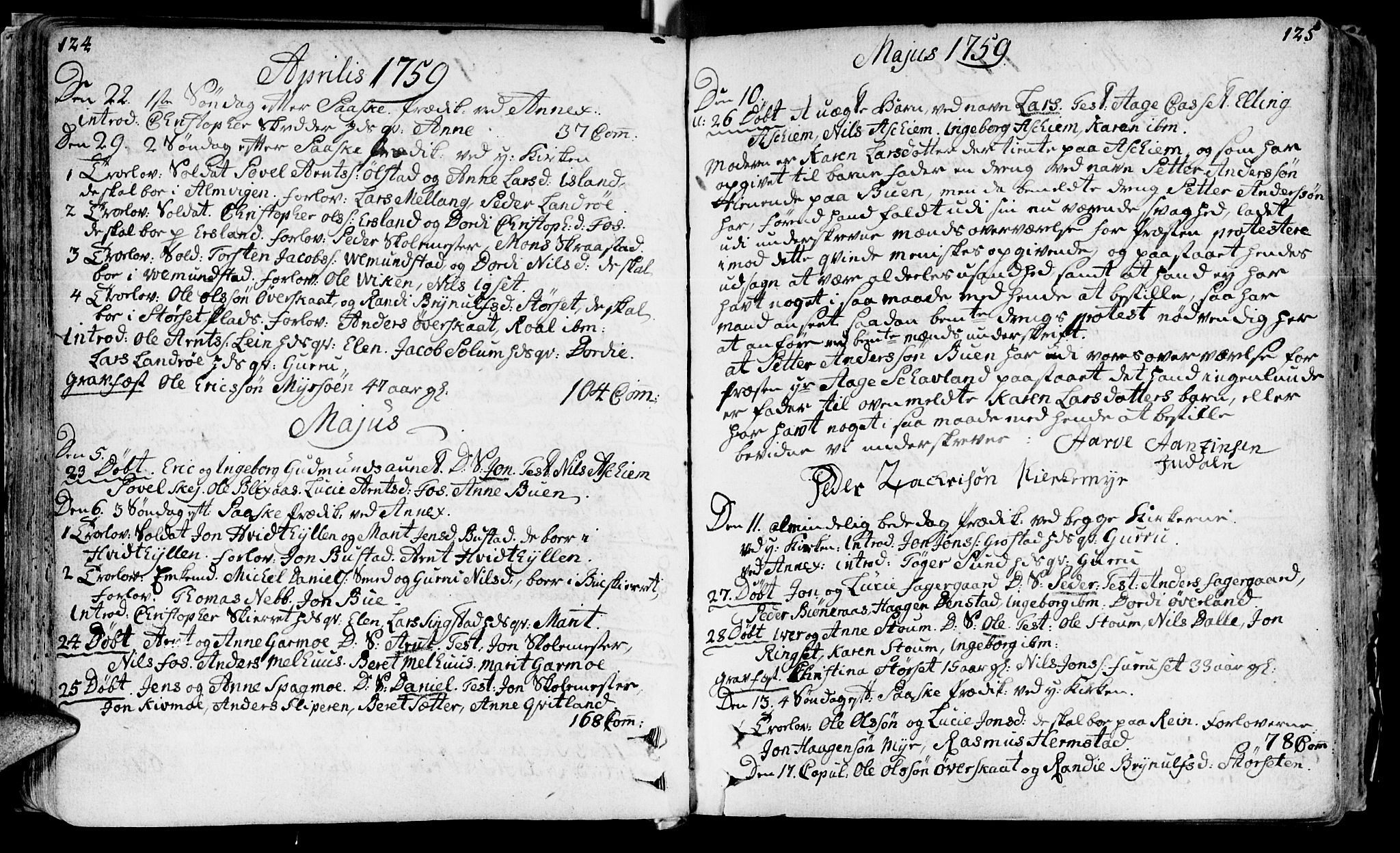 Ministerialprotokoller, klokkerbøker og fødselsregistre - Sør-Trøndelag, SAT/A-1456/646/L0605: Ministerialbok nr. 646A03, 1751-1790, s. 124-125