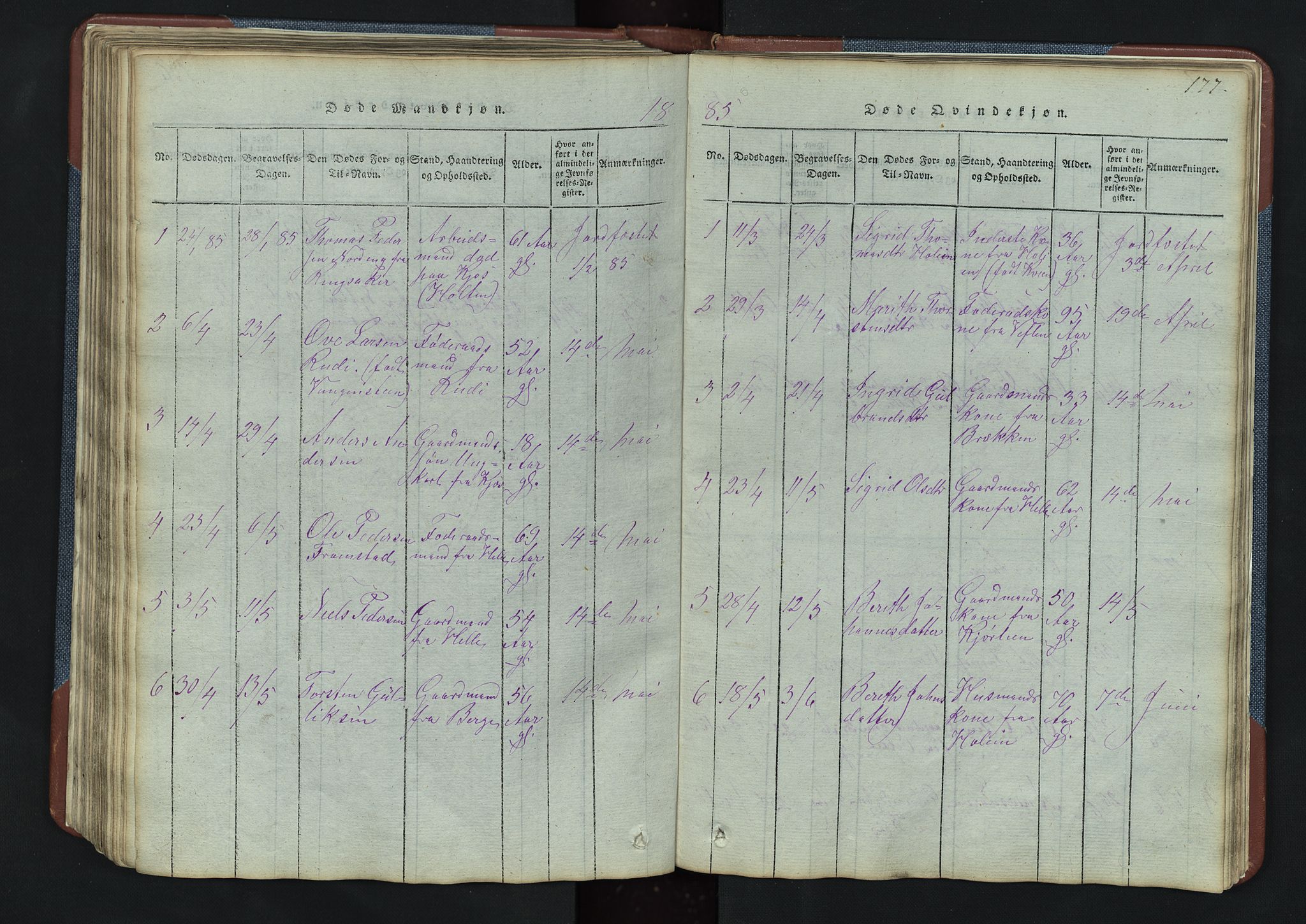 Vang prestekontor, Valdres, AV/SAH-PREST-140/H/Hb/L0003: Klokkerbok nr. 3, 1814-1892, s. 177
