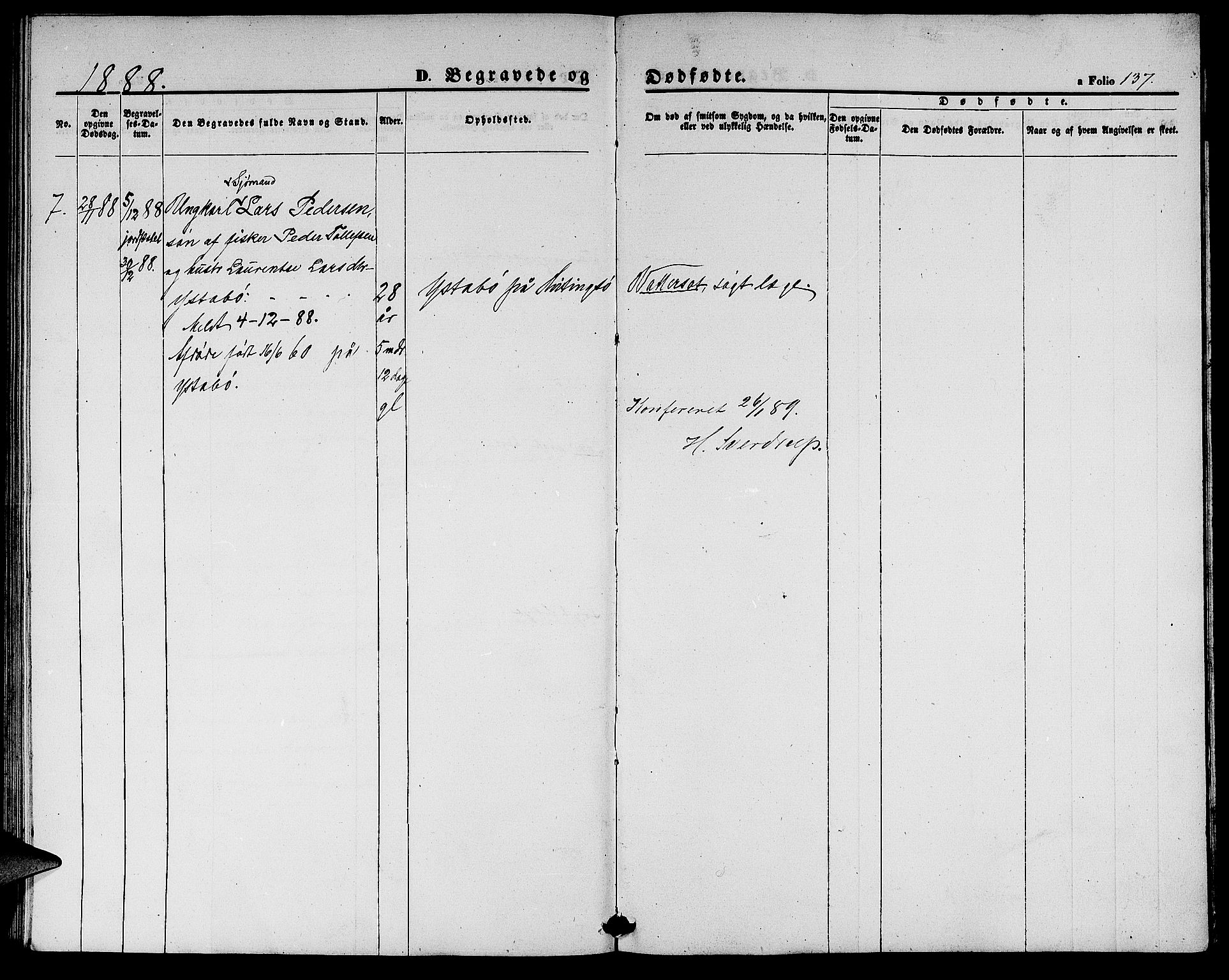 Rennesøy sokneprestkontor, AV/SAST-A -101827/H/Ha/Hab/L0003: Klokkerbok nr. B 3, 1855-1888, s. 137