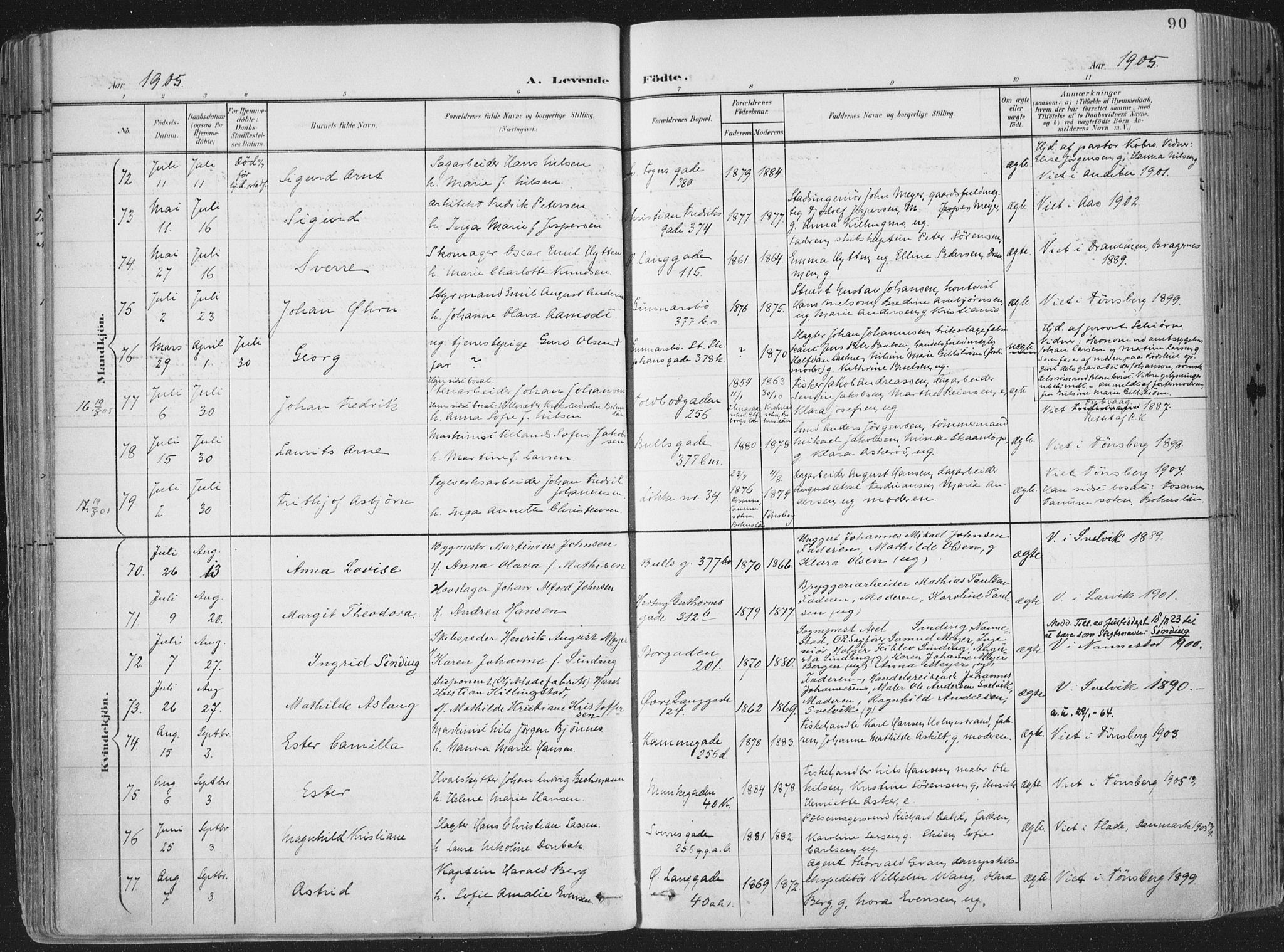 Tønsberg kirkebøker, AV/SAKO-A-330/F/Fa/L0014: Ministerialbok nr. I 14, 1900-1913, s. 90