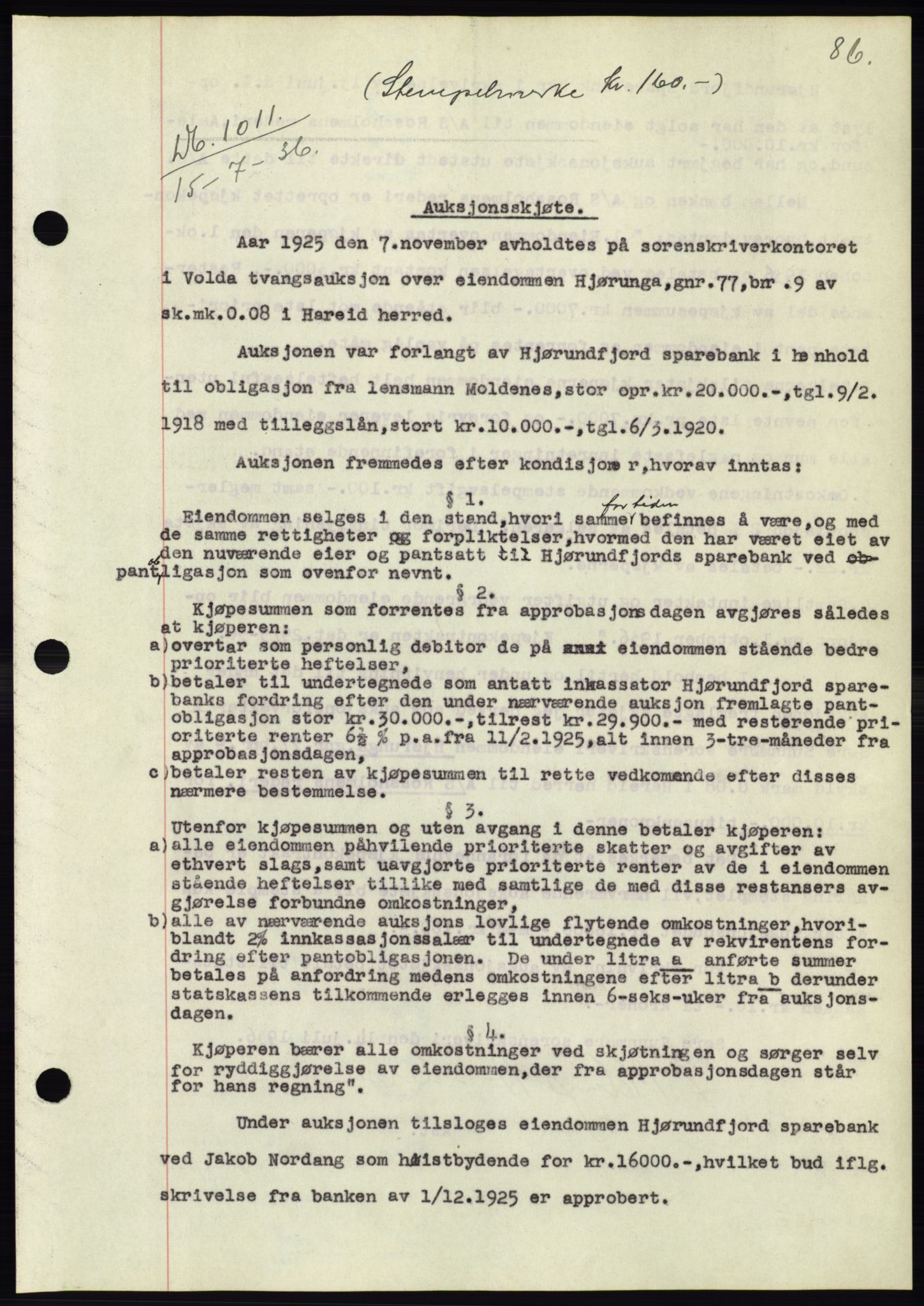 Søre Sunnmøre sorenskriveri, AV/SAT-A-4122/1/2/2C/L0061: Pantebok nr. 55, 1936-1936, Dagboknr: 1011/1936