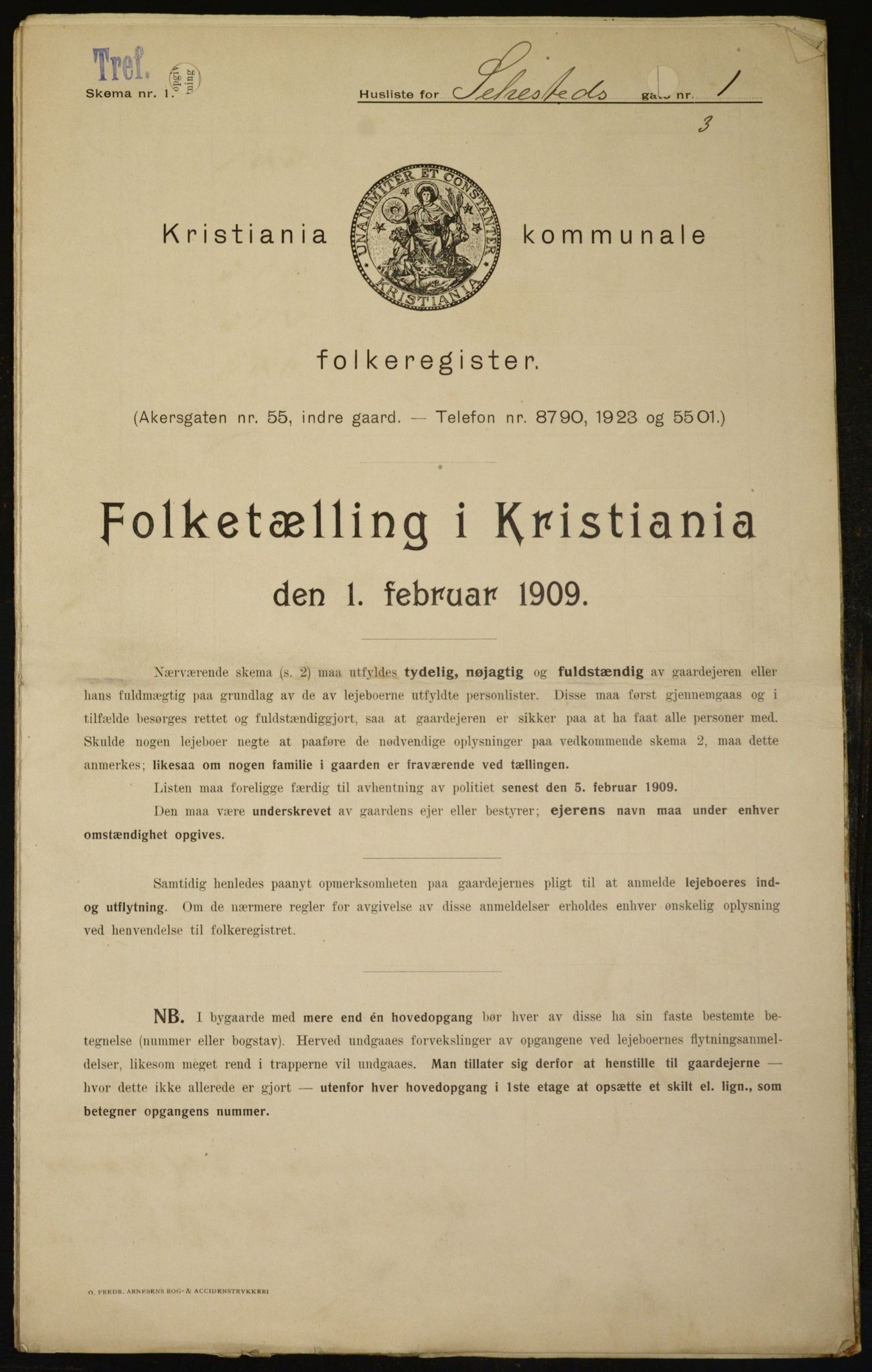 OBA, Kommunal folketelling 1.2.1909 for Kristiania kjøpstad, 1909, s. 85111