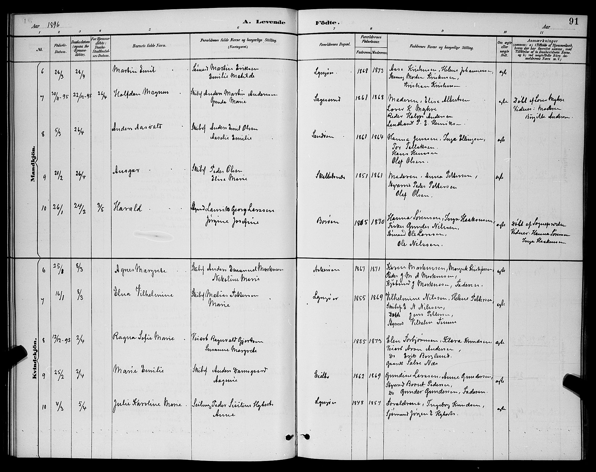 Dypvåg sokneprestkontor, AV/SAK-1111-0007/F/Fb/Fba/L0013: Klokkerbok nr. B 13, 1887-1900, s. 91