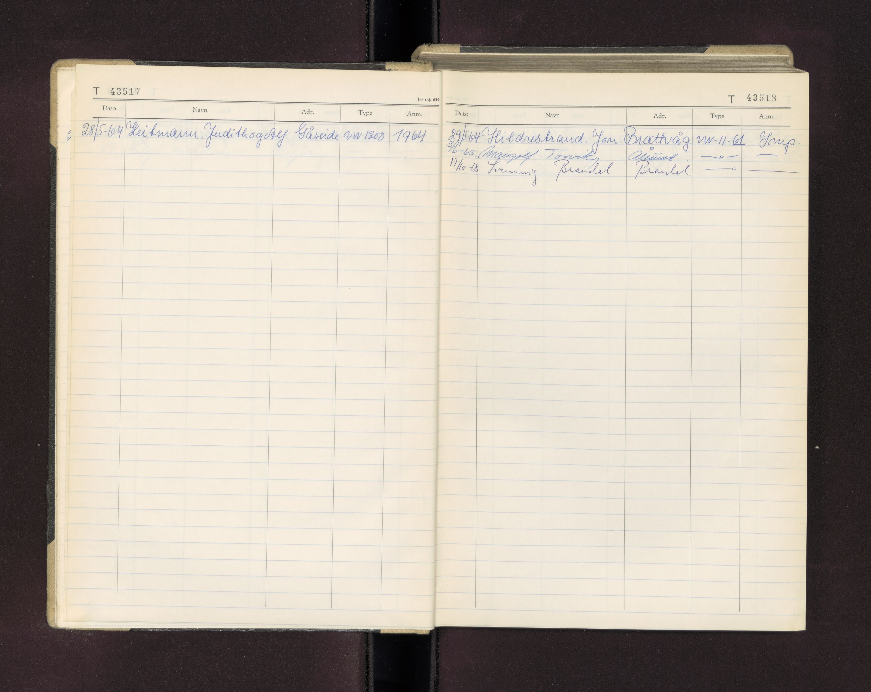 Møre og Romsdal vegkontor - Ålesund trafikkstasjon, AV/SAT-A-4099/F/Fc/L0040: Bilregister; T 43500 - T 43999, 1960-1970