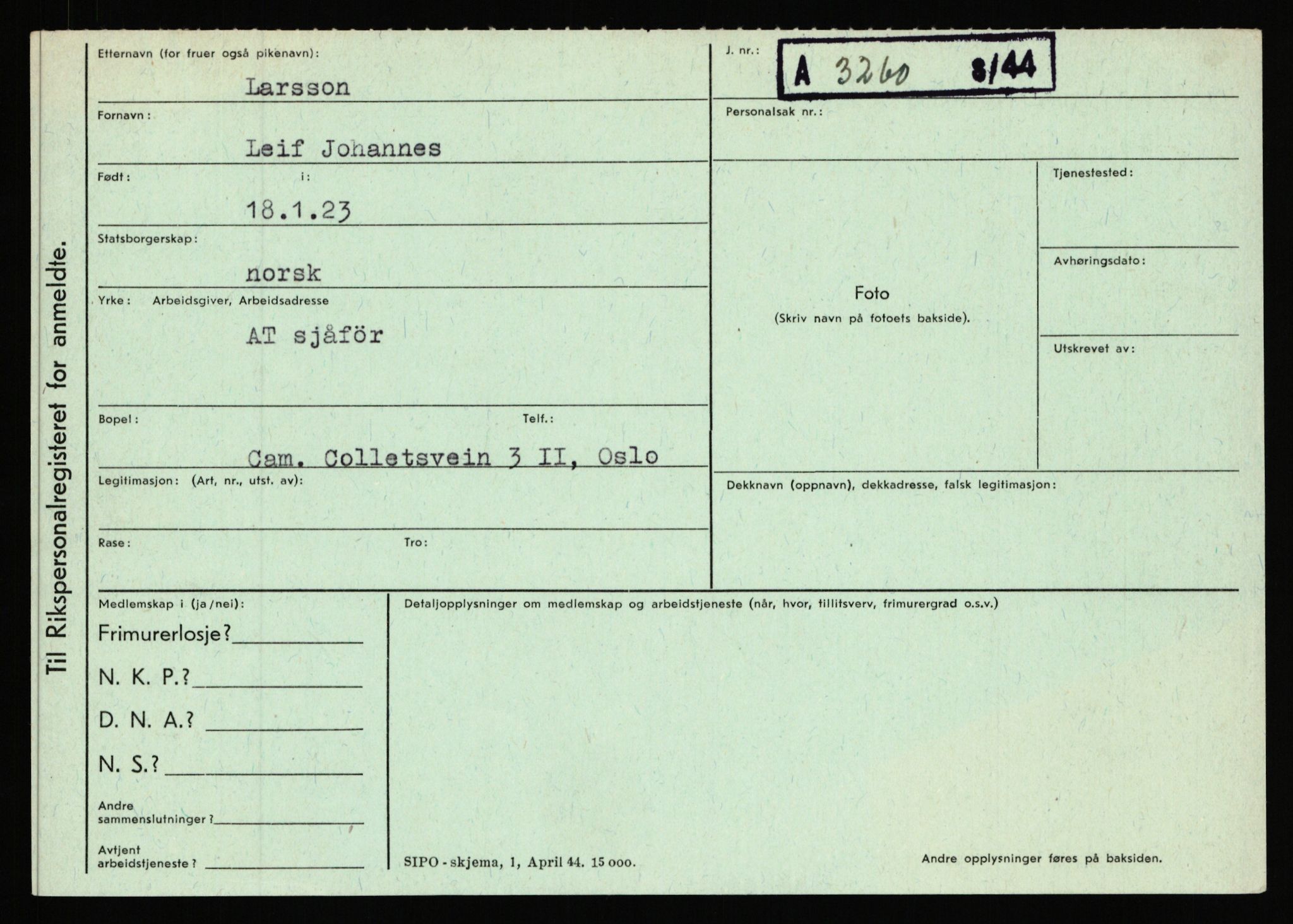 Statspolitiet - Hovedkontoret / Osloavdelingen, AV/RA-S-1329/C/Ca/L0009: Knutsen - Limstrand, 1943-1945, s. 3975