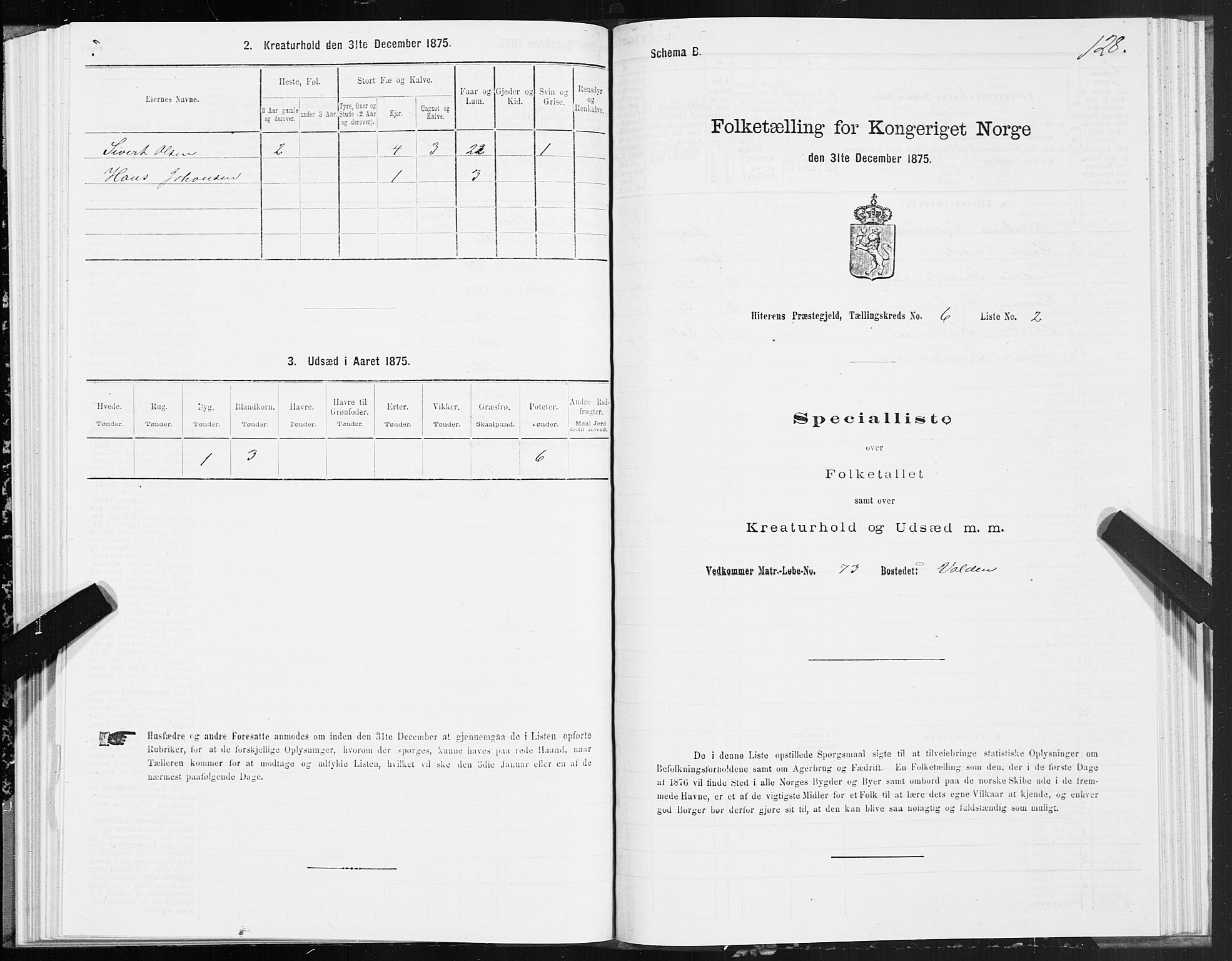 SAT, Folketelling 1875 for 1617P Hitra prestegjeld, 1875, s. 3128