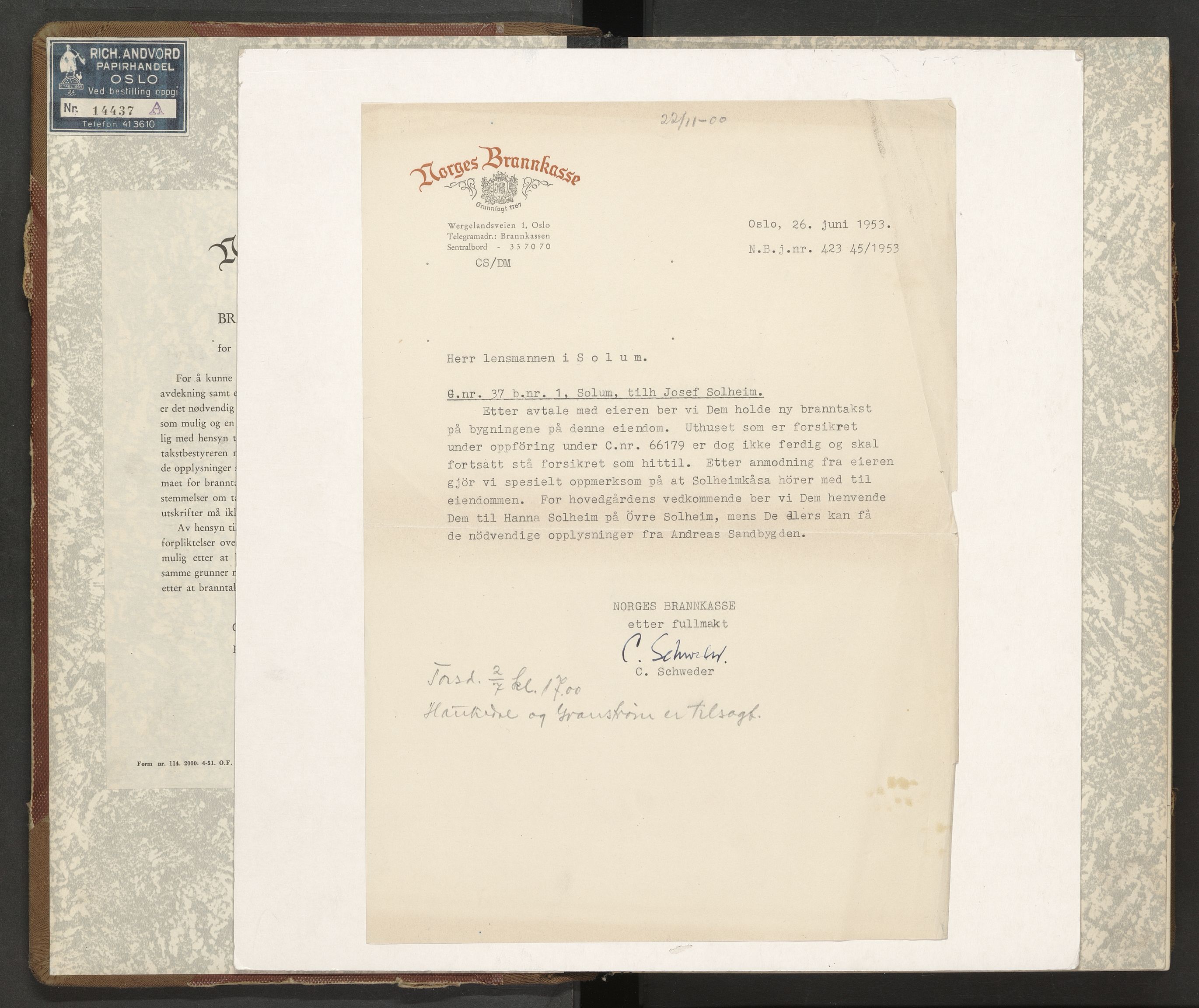 Solum lensmannskontor, AV/SAKO-A-575/Y/Yb/Yba/L0013: Branntakstprotokoll, 1951-1953