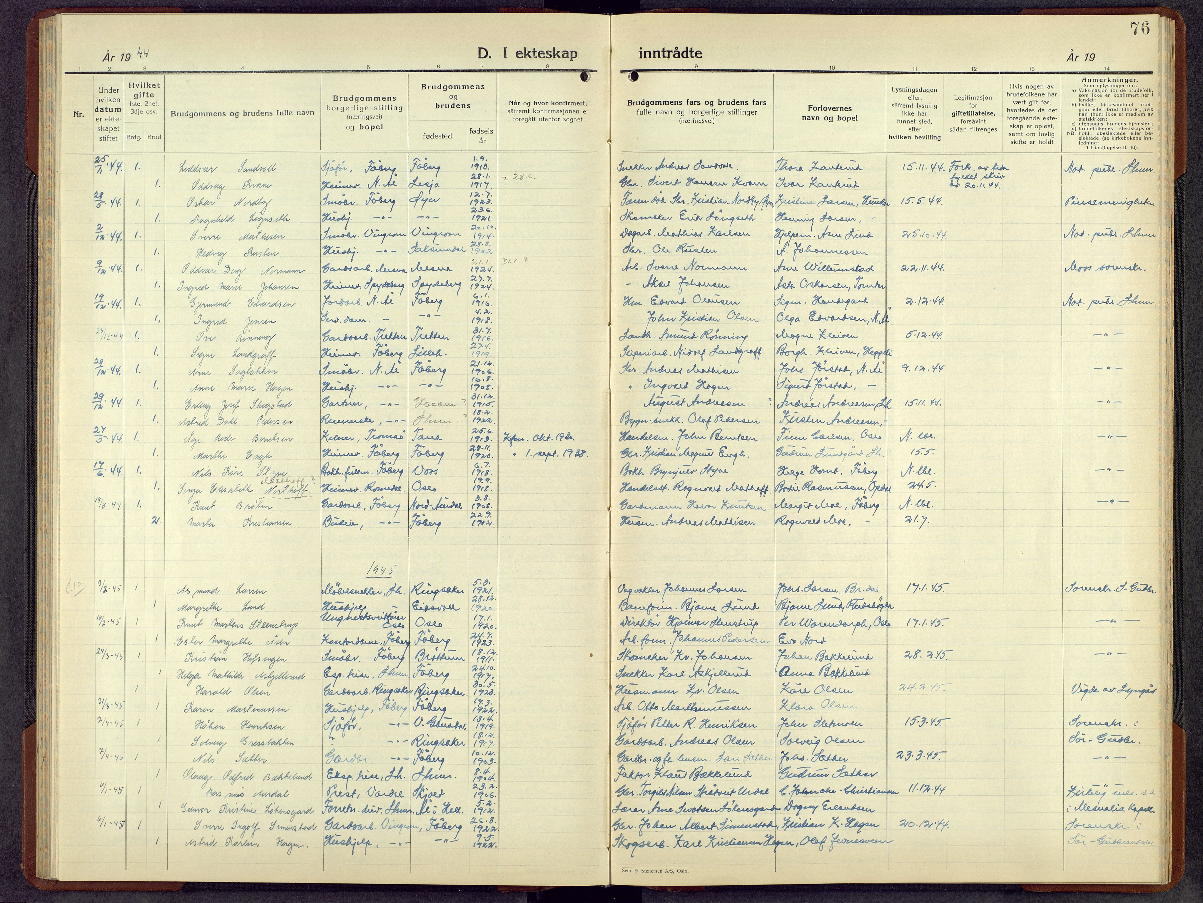 Fåberg prestekontor, SAH/PREST-086/H/Ha/Hab/L0018: Klokkerbok nr. 18, 1940-1967, s. 76