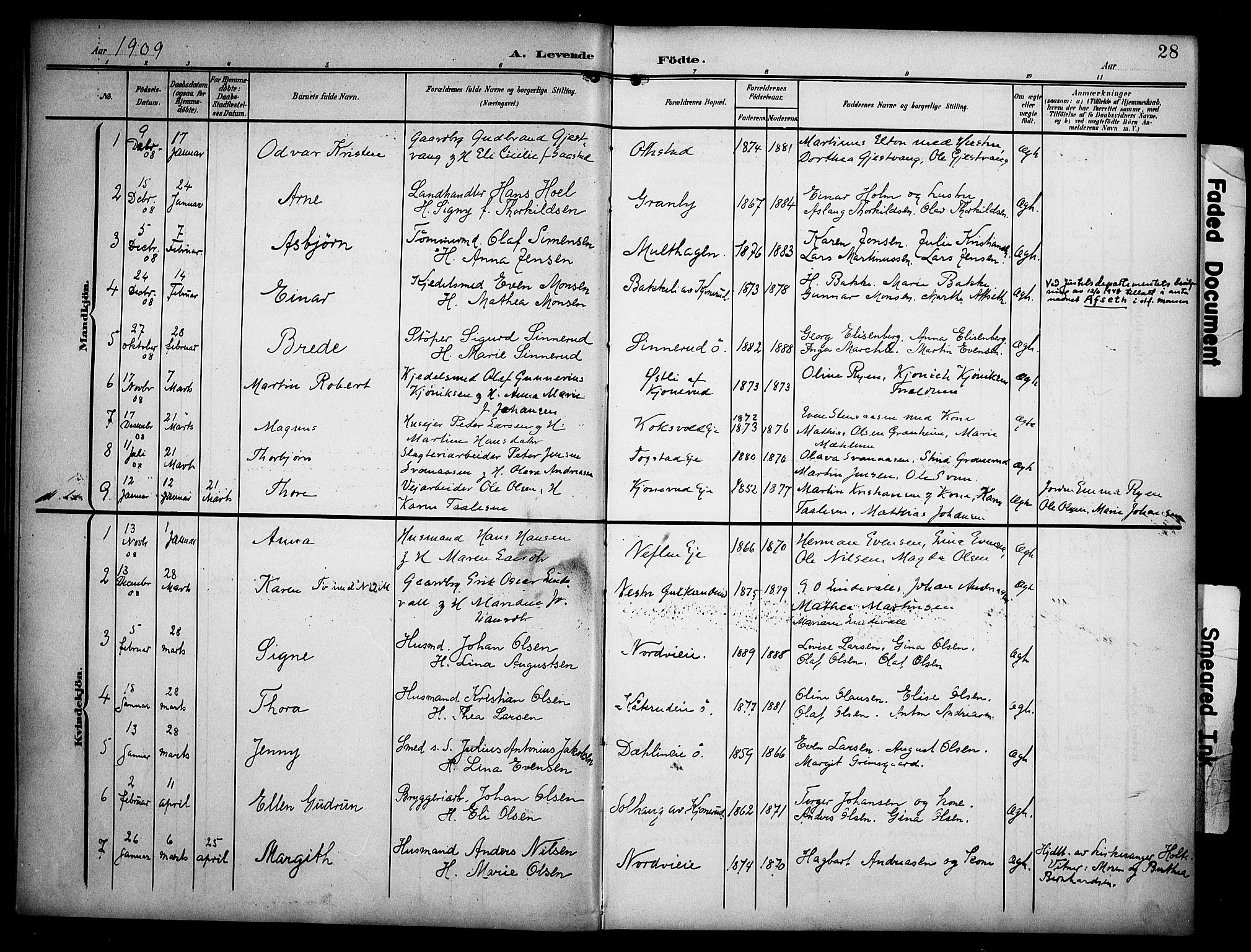 Stange prestekontor, AV/SAH-PREST-002/K/L0022: Ministerialbok nr. 22, 1903-1914, s. 28