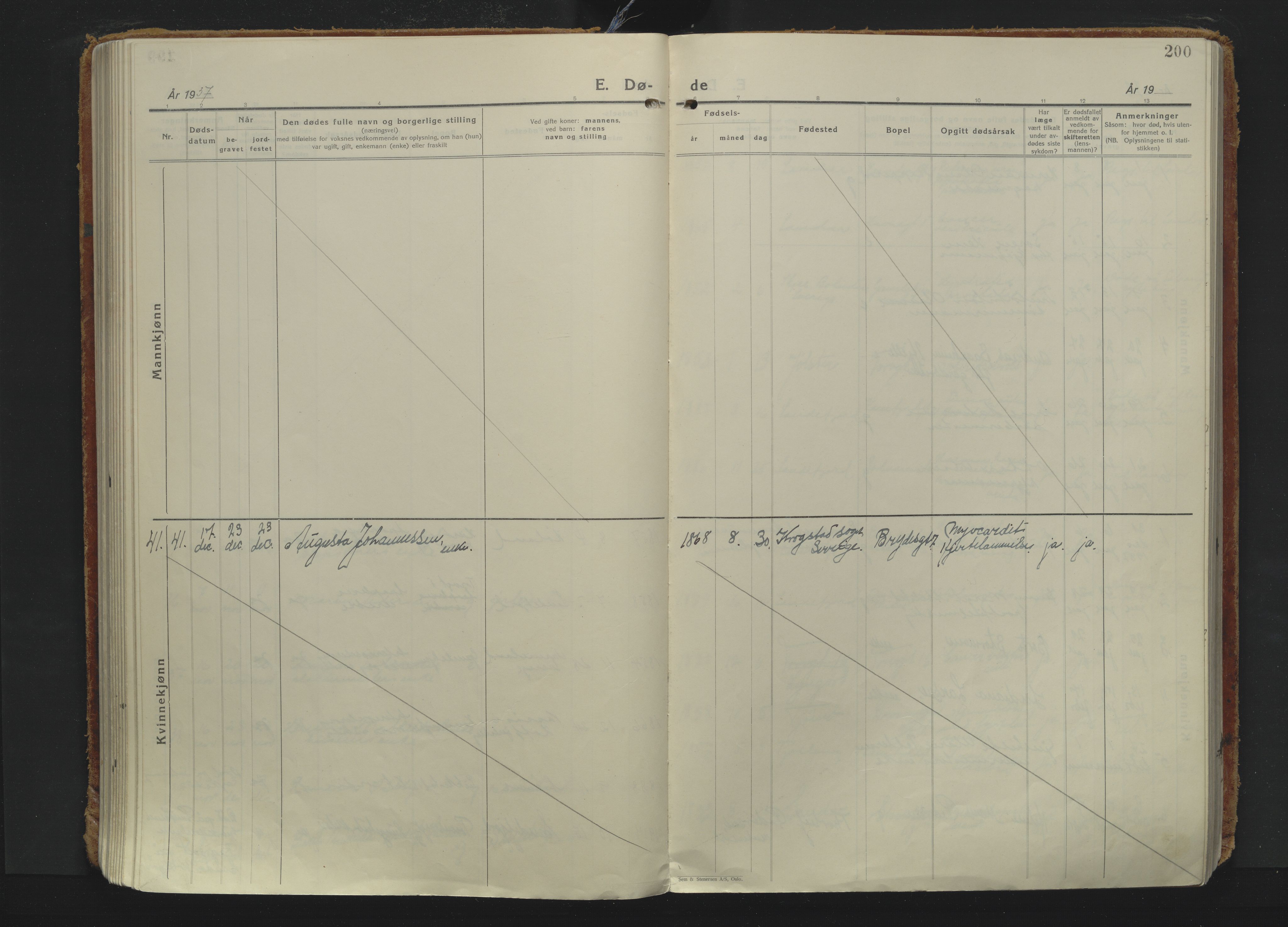 Sandefjord kirkebøker, AV/SAKO-A-315/F/Fa/L0009: Ministerialbok nr. 9, 1926-1945, s. 200