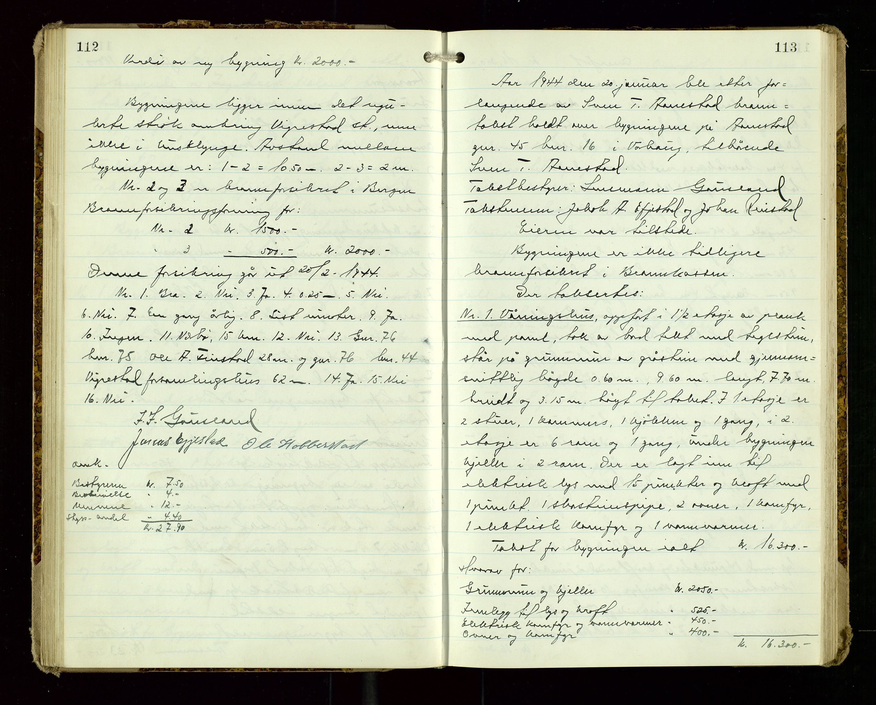 Hå lensmannskontor, AV/SAST-A-100456/Goa/L0009: Takstprotokoll, 1943-1947, s. 112-113