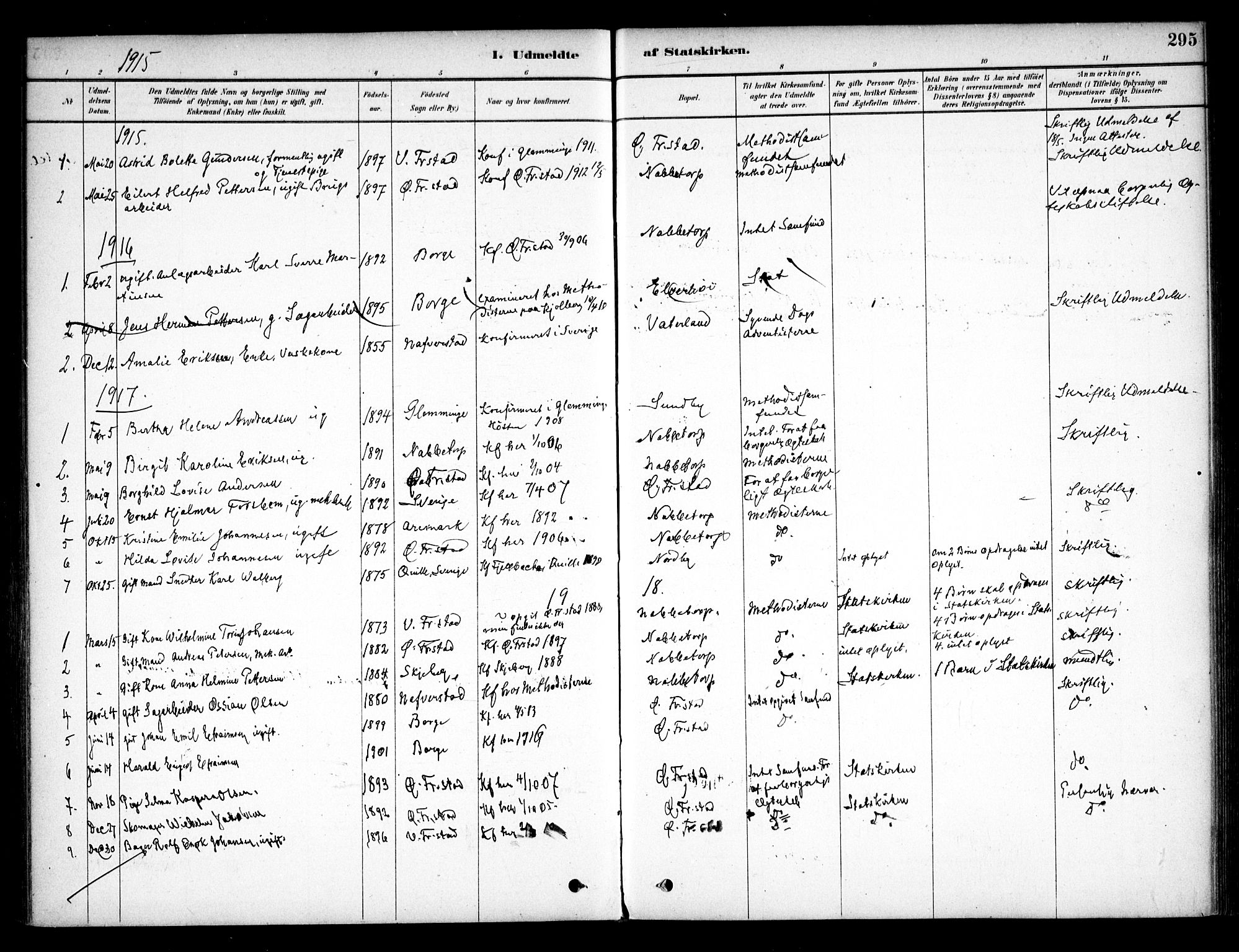 Østre Fredrikstad prestekontor Kirkebøker, AV/SAO-A-10907/F/Fa/L0001: Ministerialbok nr. 1, 1878-1982, s. 295