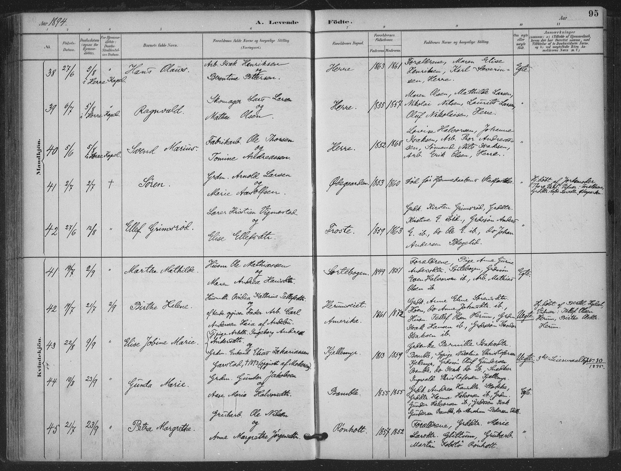 Bamble kirkebøker, AV/SAKO-A-253/F/Fa/L0008: Ministerialbok nr. I 8, 1888-1900, s. 95