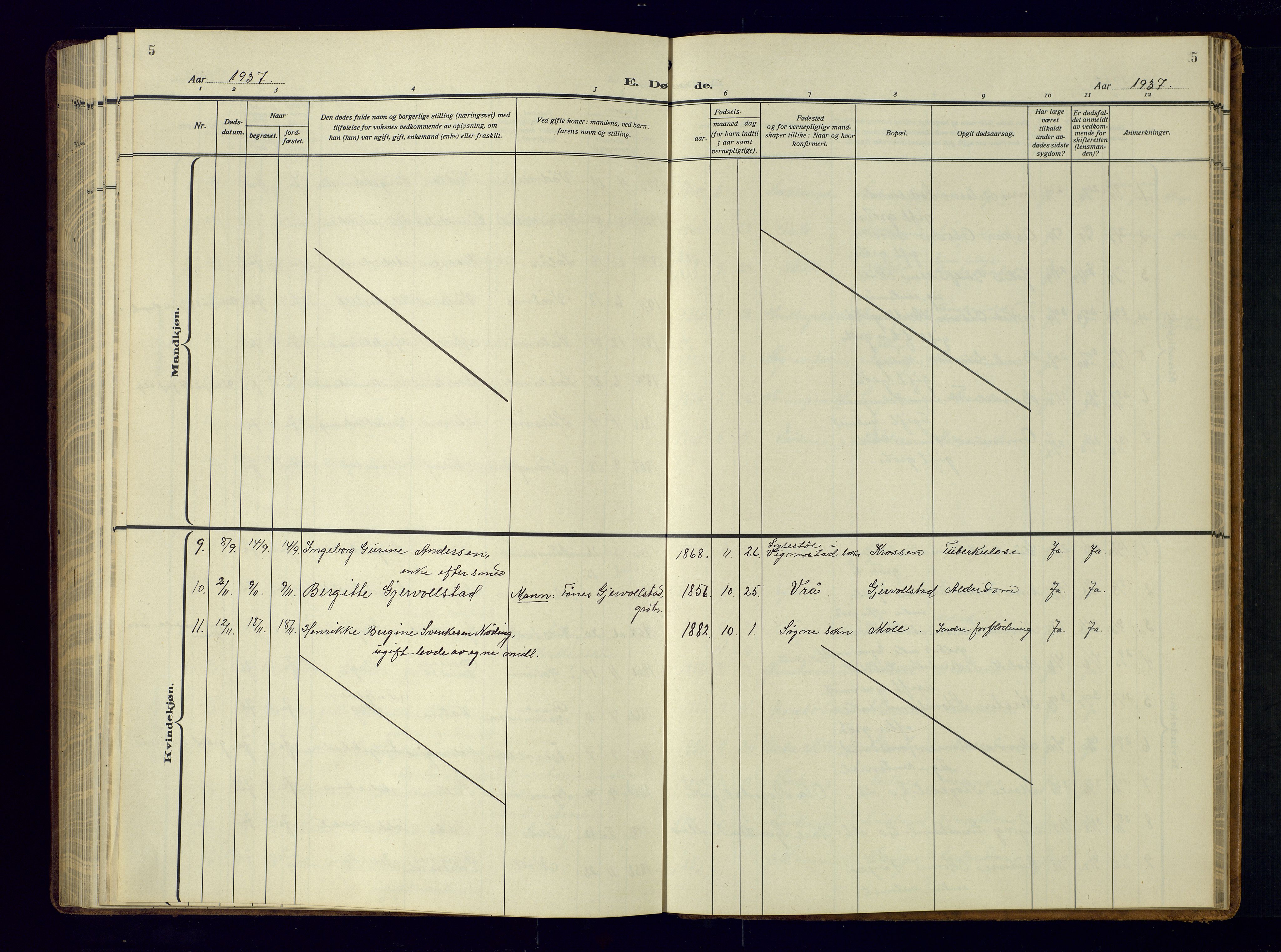 Holum sokneprestkontor, AV/SAK-1111-0022/F/Fb/Fba/L0007: Klokkerbok nr. B-7, 1933-1960, s. 5
