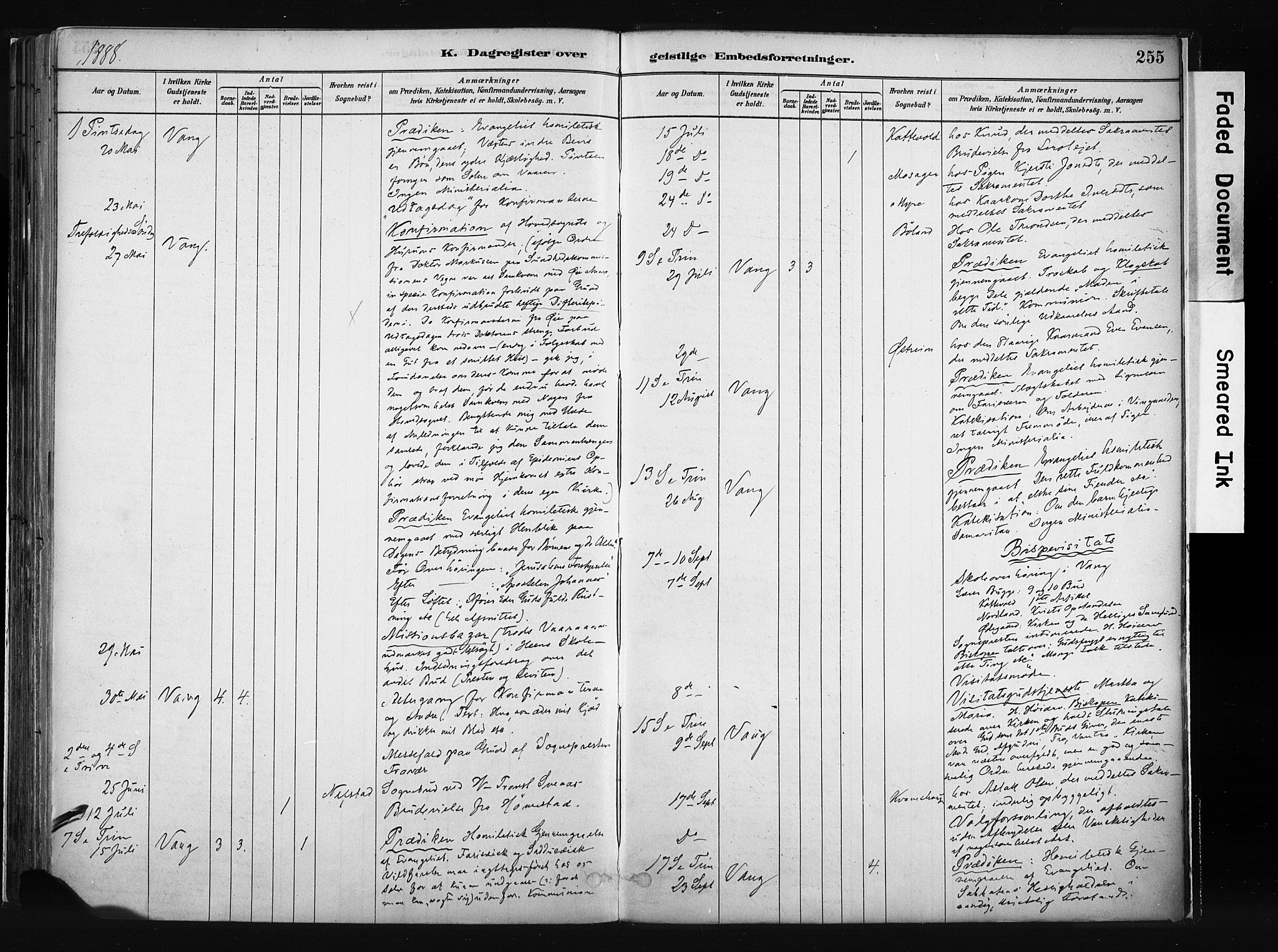 Vang prestekontor, Valdres, AV/SAH-PREST-140/H/Ha/L0008: Ministerialbok nr. 8, 1882-1910, s. 255