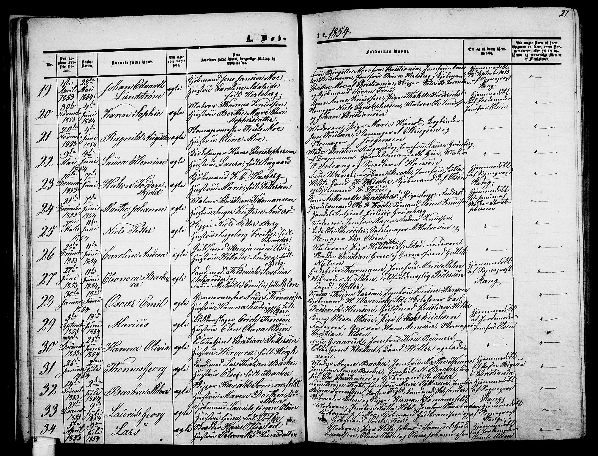 Holmestrand kirkebøker, AV/SAKO-A-346/G/Ga/L0003: Klokkerbok nr. 3, 1849-1874, s. 27