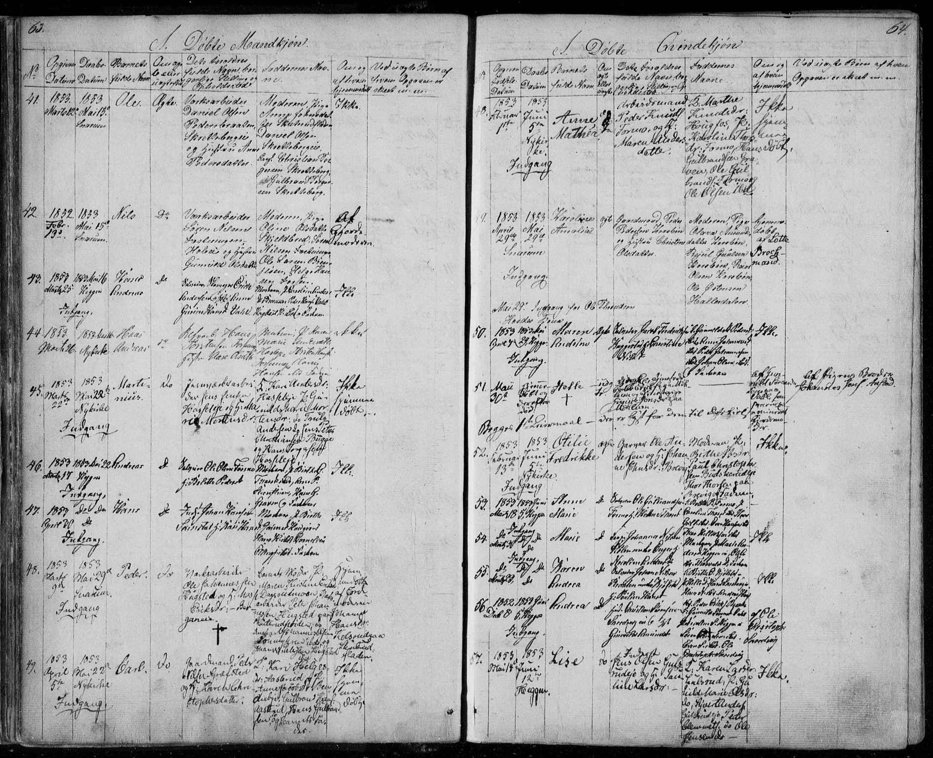 Modum kirkebøker, AV/SAKO-A-234/F/Fa/L0008: Ministerialbok nr. 8, 1851-1859, s. 63-64