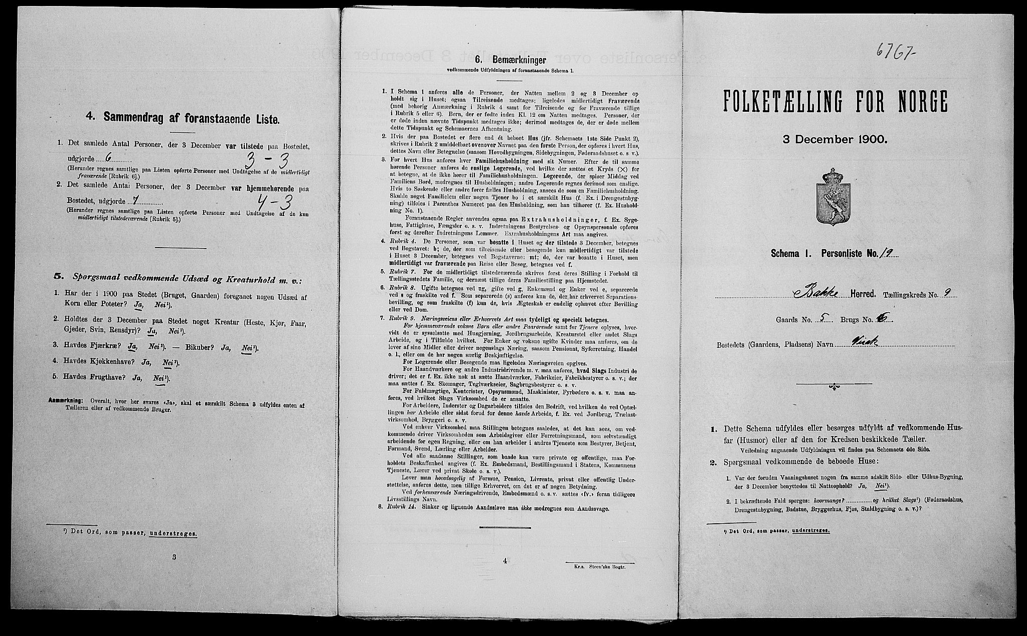 SAK, Folketelling 1900 for 1045 Bakke herred, 1900, s. 516