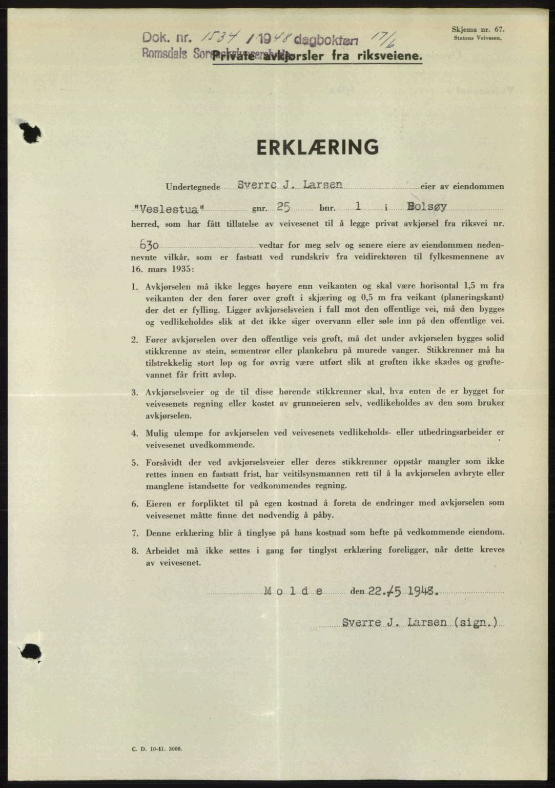 Romsdal sorenskriveri, SAT/A-4149/1/2/2C: Pantebok nr. A26, 1948-1948, Dagboknr: 1534/1948