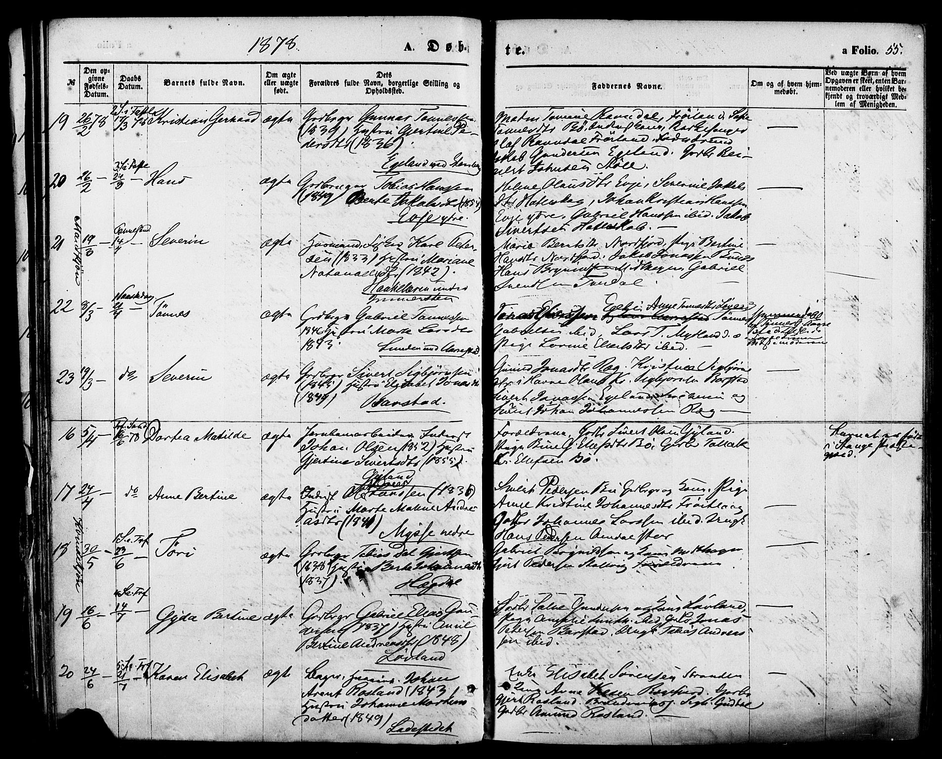 Sokndal sokneprestkontor, AV/SAST-A-101808: Ministerialbok nr. A 10, 1874-1886, s. 55