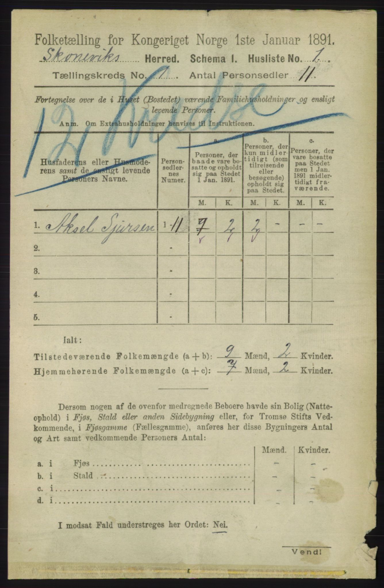 RA, Folketelling 1891 for 1212 Skånevik herred, 1891, s. 32