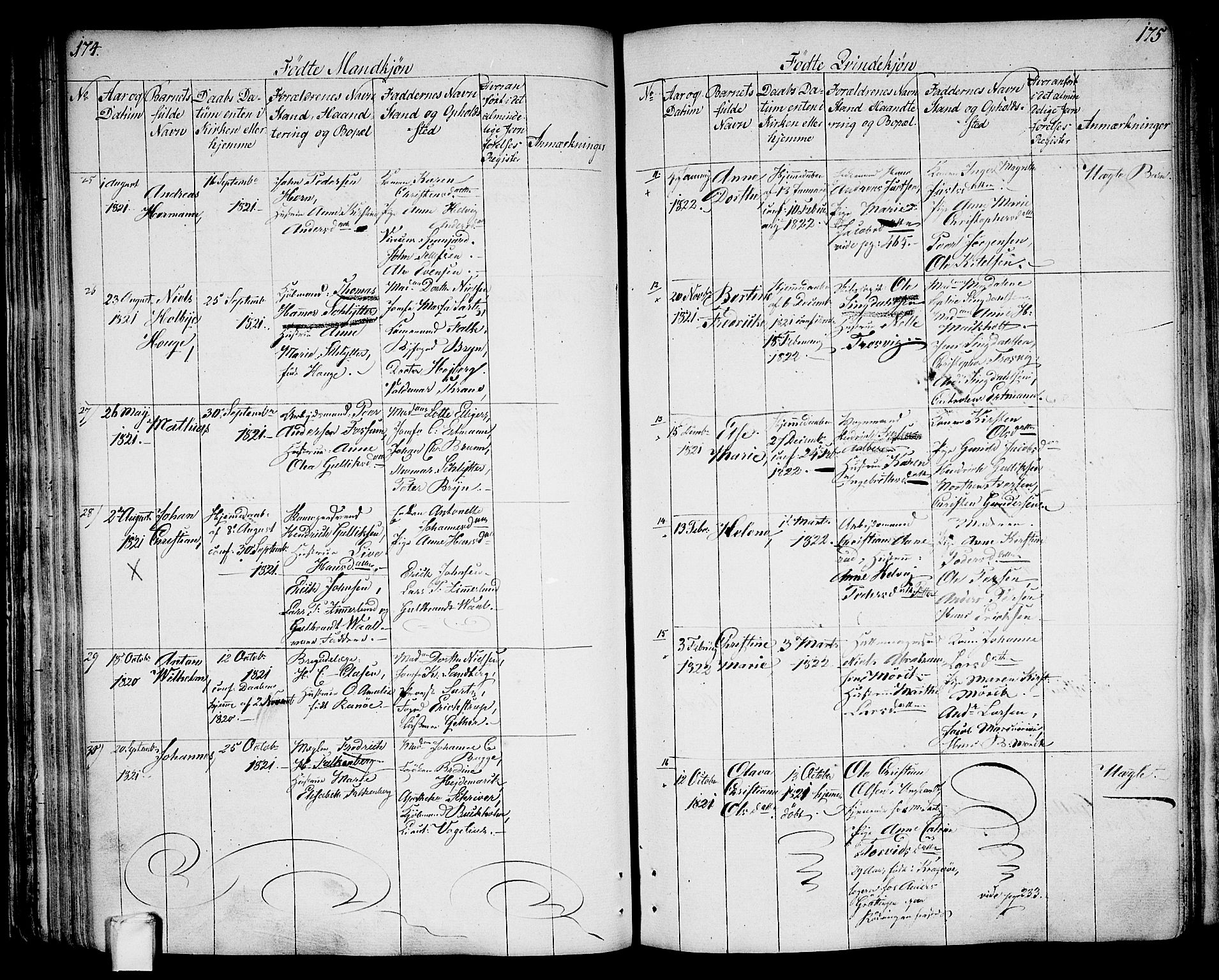 Larvik kirkebøker, AV/SAKO-A-352/G/Ga/L0002: Klokkerbok nr. I 2, 1807-1830, s. 174-175